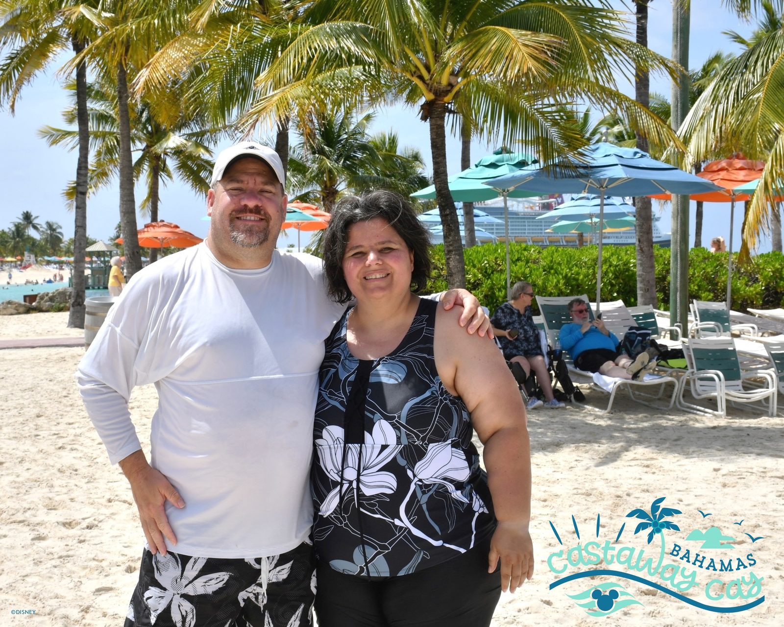 Kathy and Michael on the beach at Castaway Cay