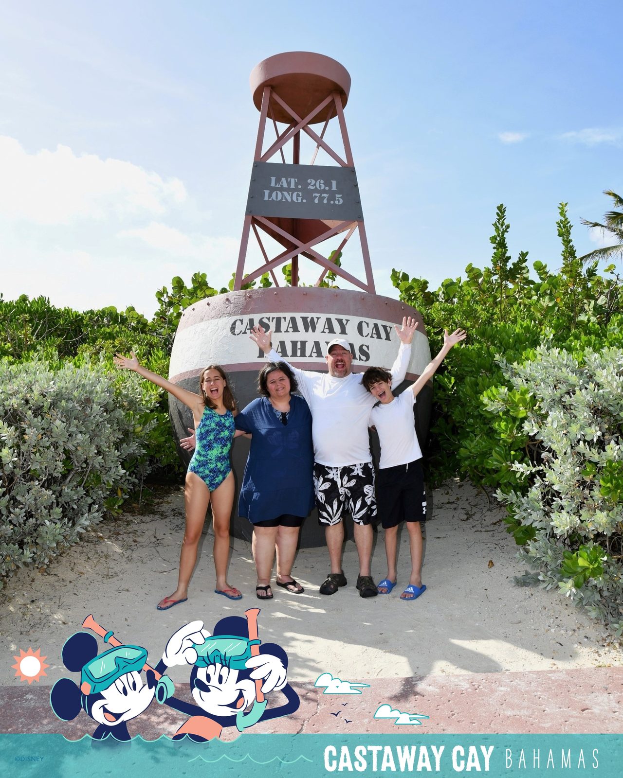 The four of us at the Castaway Cay marker
