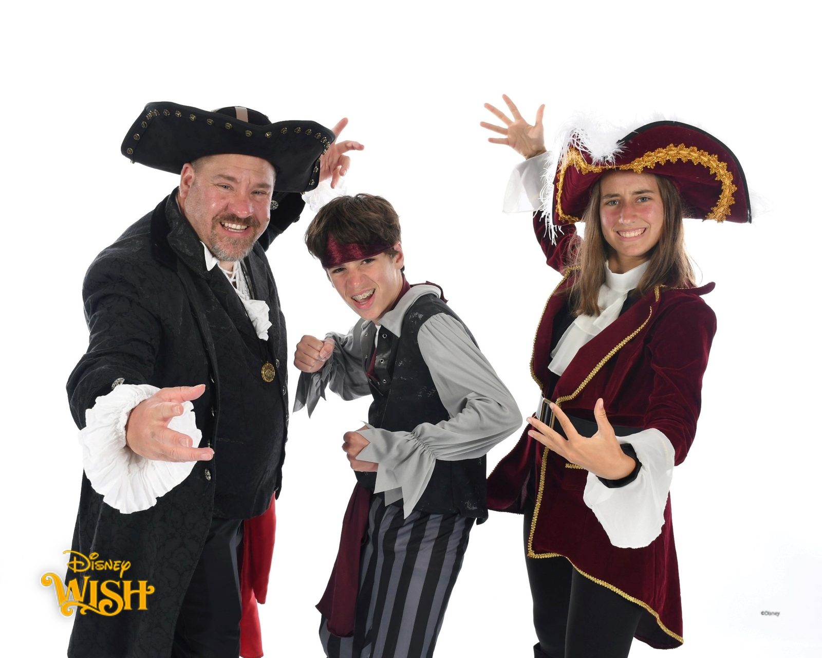 Michael, Thomas and Lisa, arms out, in our pirate portrait