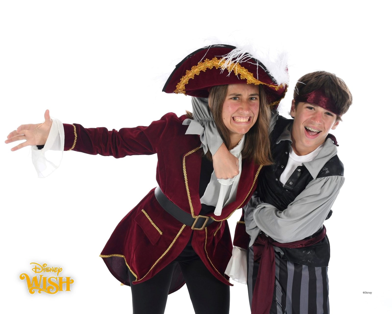 Lisa and Thomas making pirate faces on the Wish