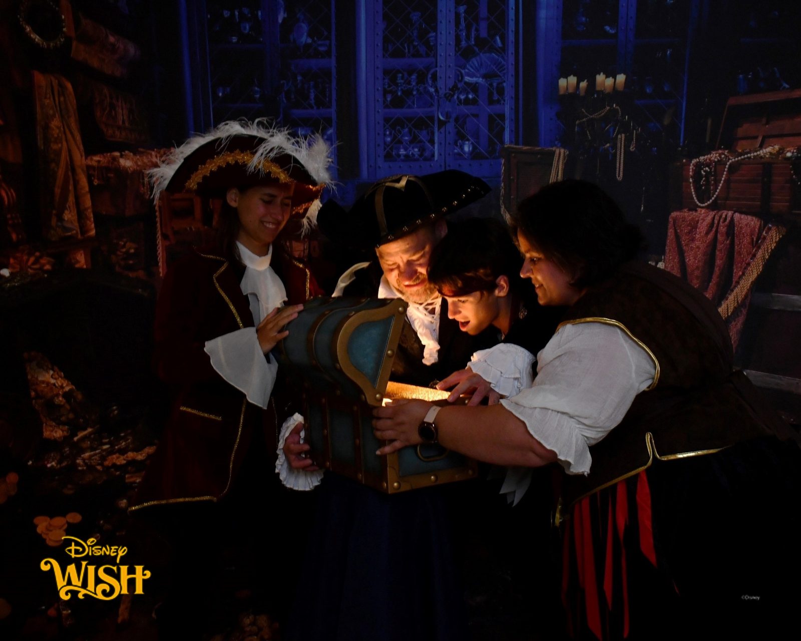 All of us peering into the treasure chest on Pirate Night