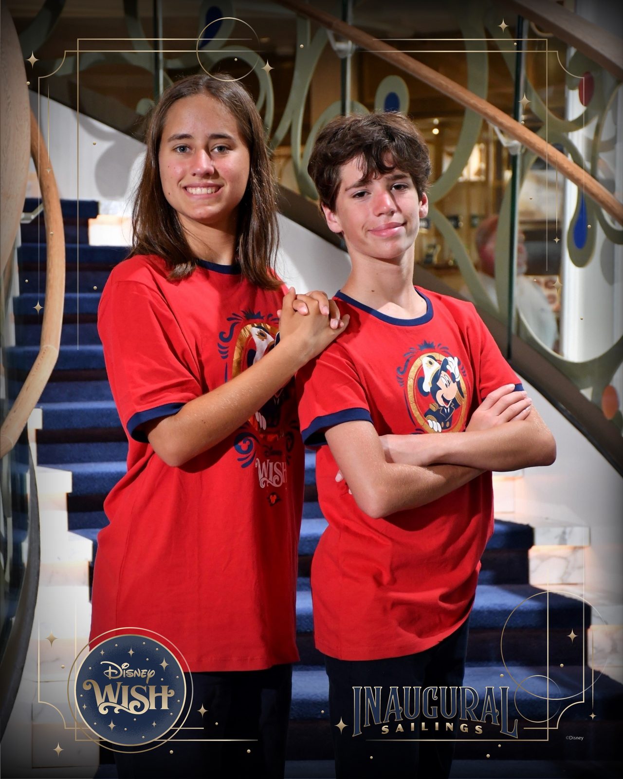 Lisa and Thomas on the Grand Hall stairs on the Wish