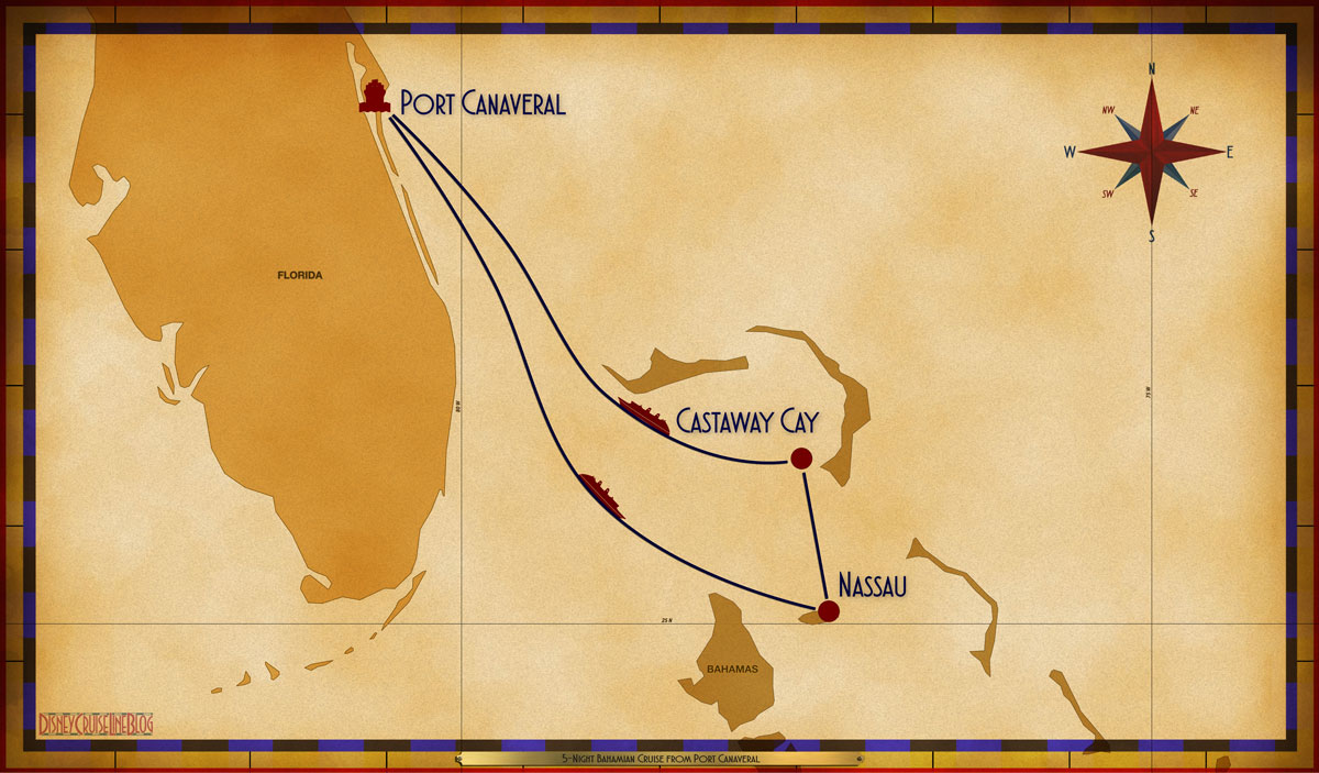 Itinerary map courtesy of DisneyCruiseLineBlog.com