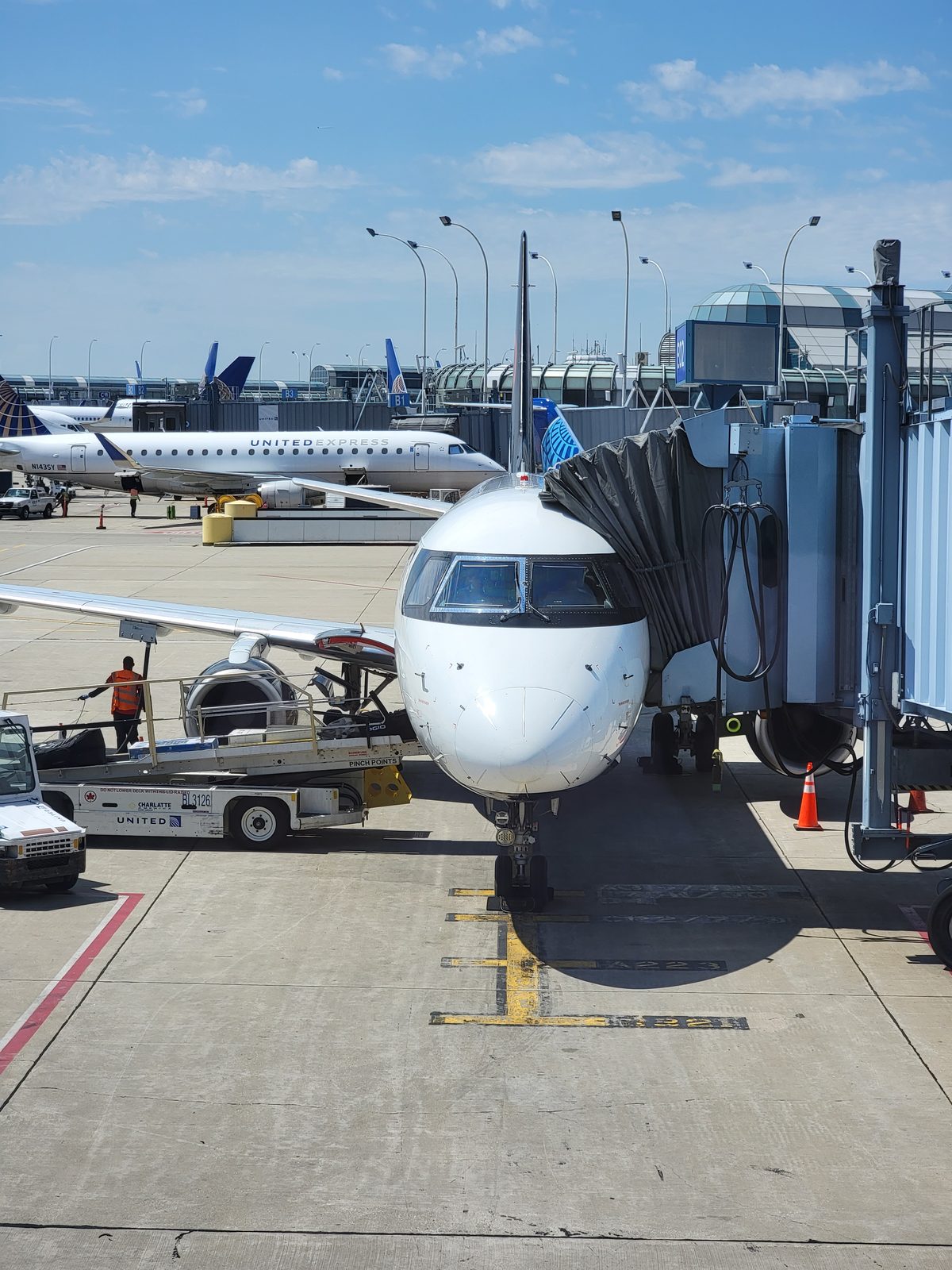 Our plane waiting at the gate in Chicago
