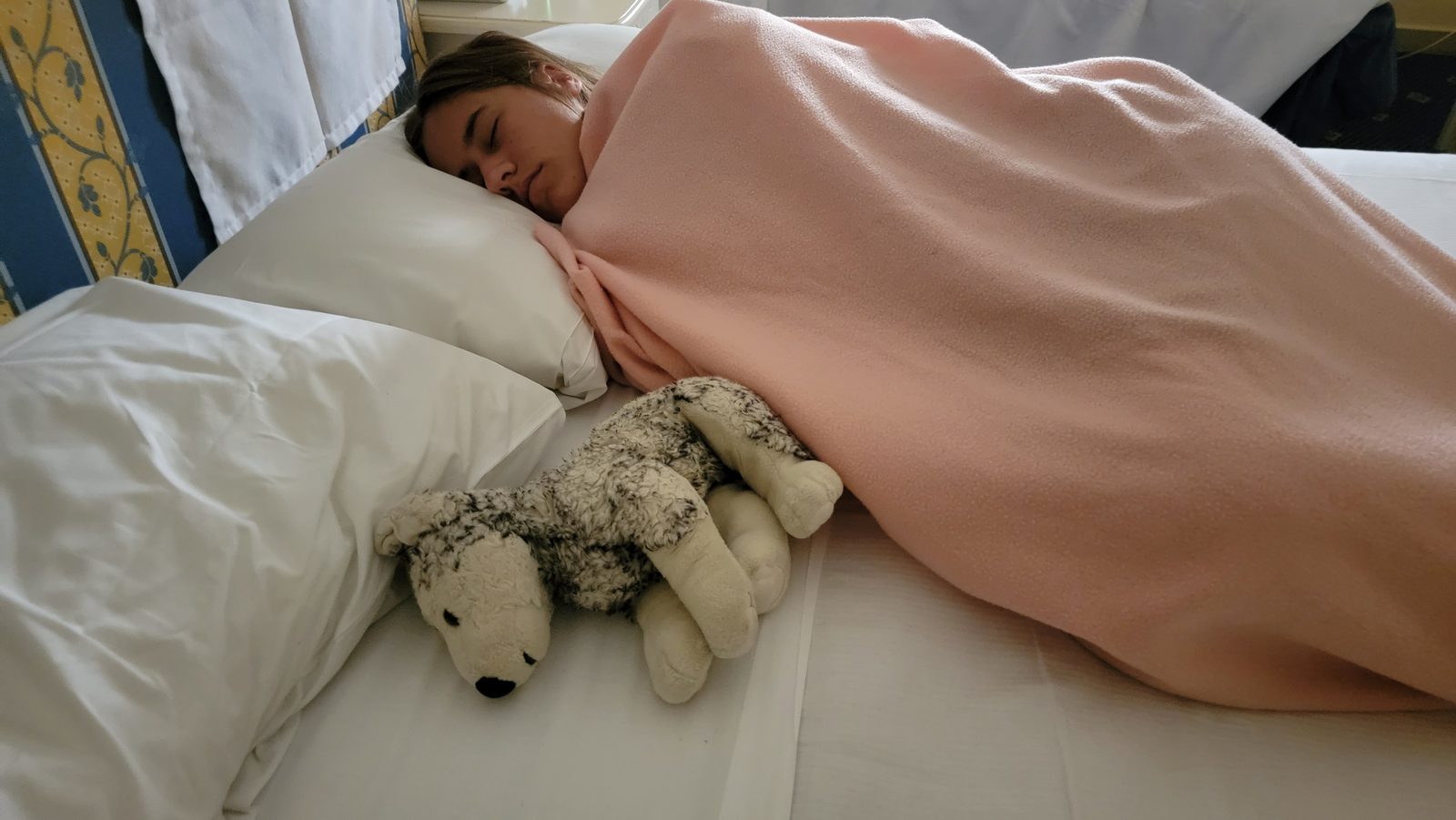 Lisa's nap with Bob after the overnight flight
