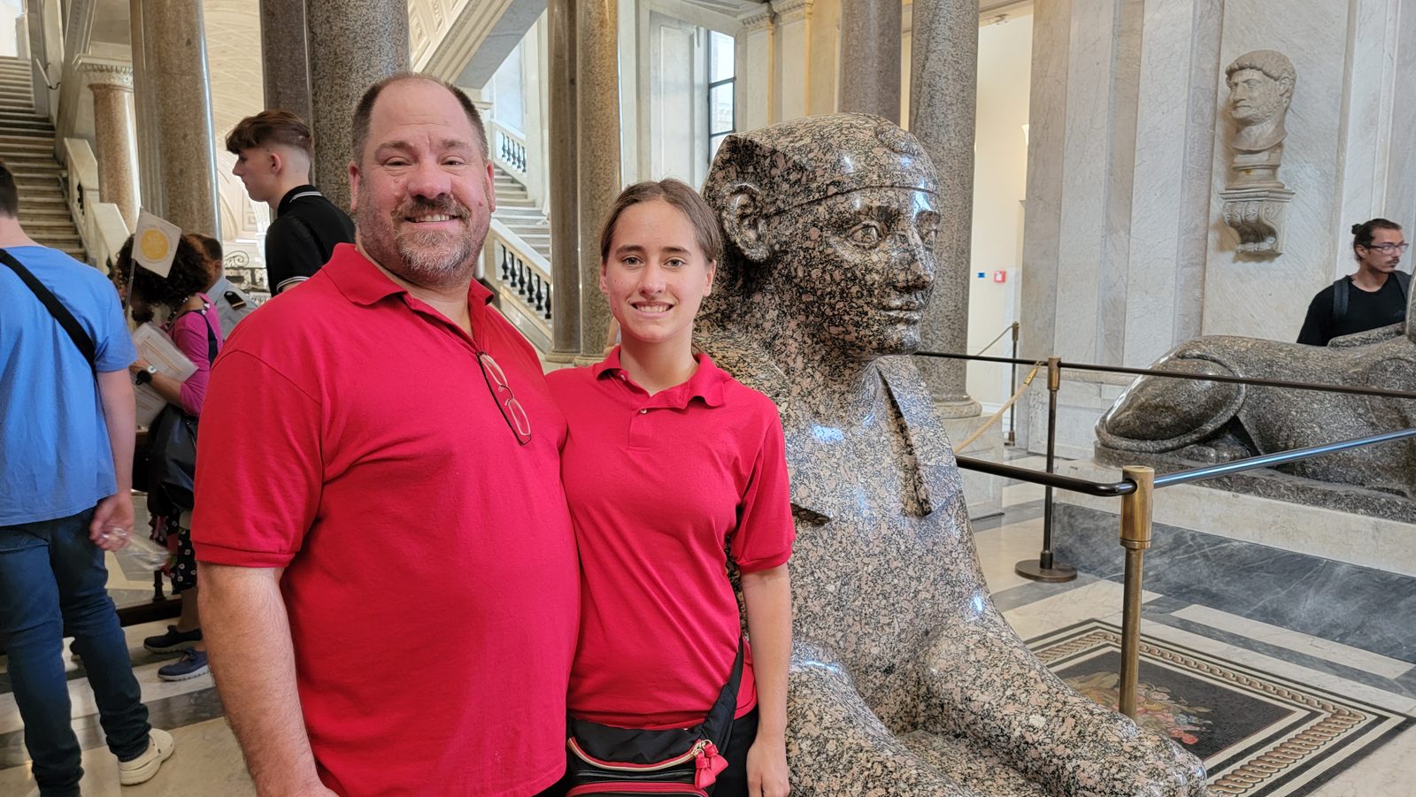 Lisa and Michael by the sphinx in the Vatican Museums