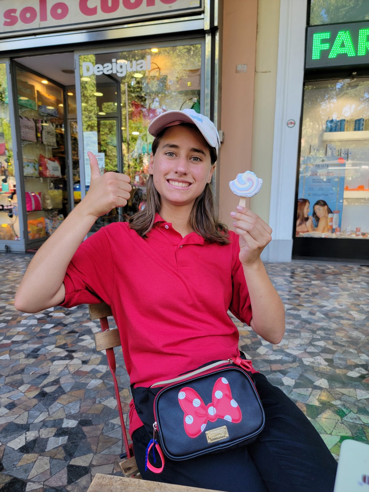 Lisa with the gelato we earned