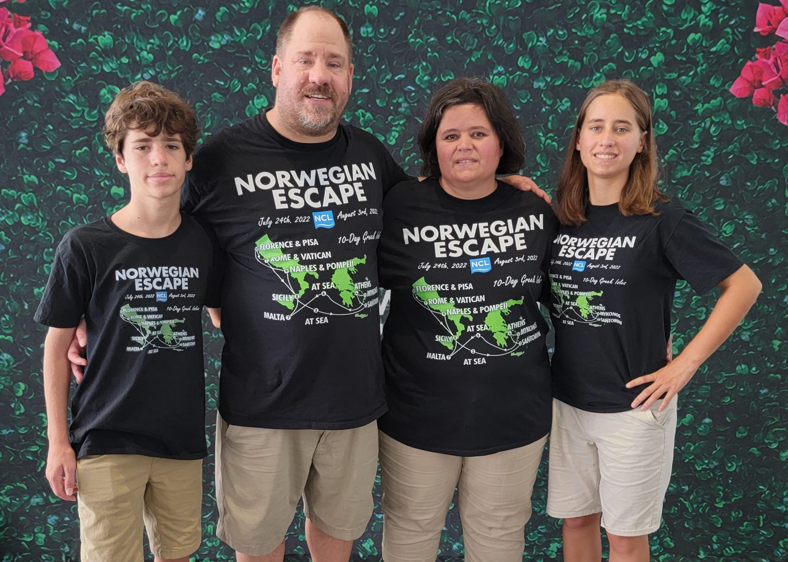 The whole family before boarding the Norwegian Escape