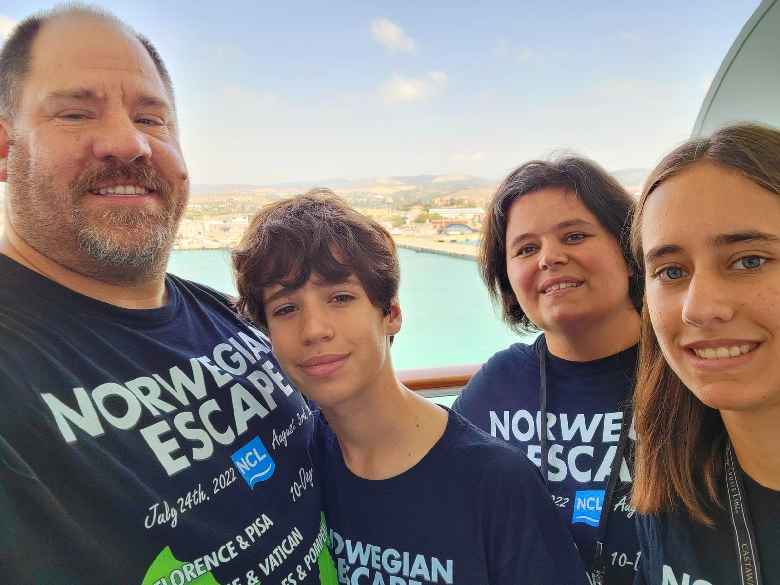 The four of us as we sailed out of Civitavecchia