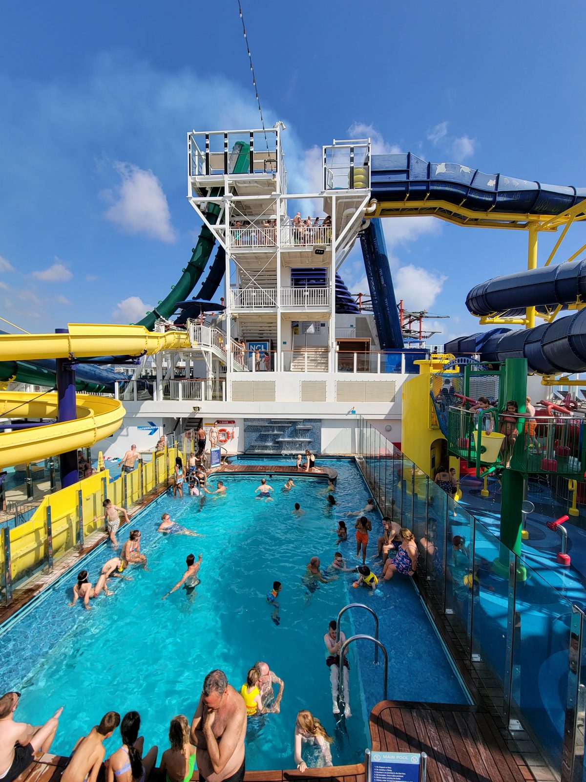 The pool and slide tower on the Escape
