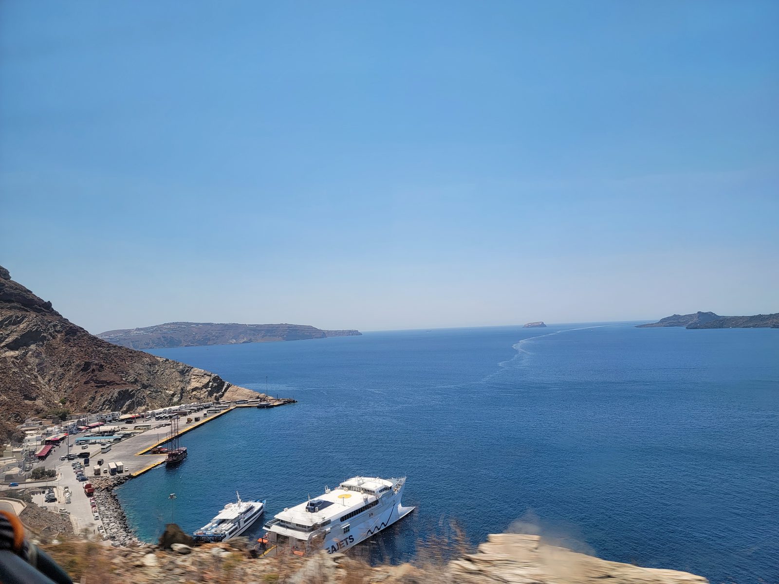 The port at Athinios on the way to the beach
