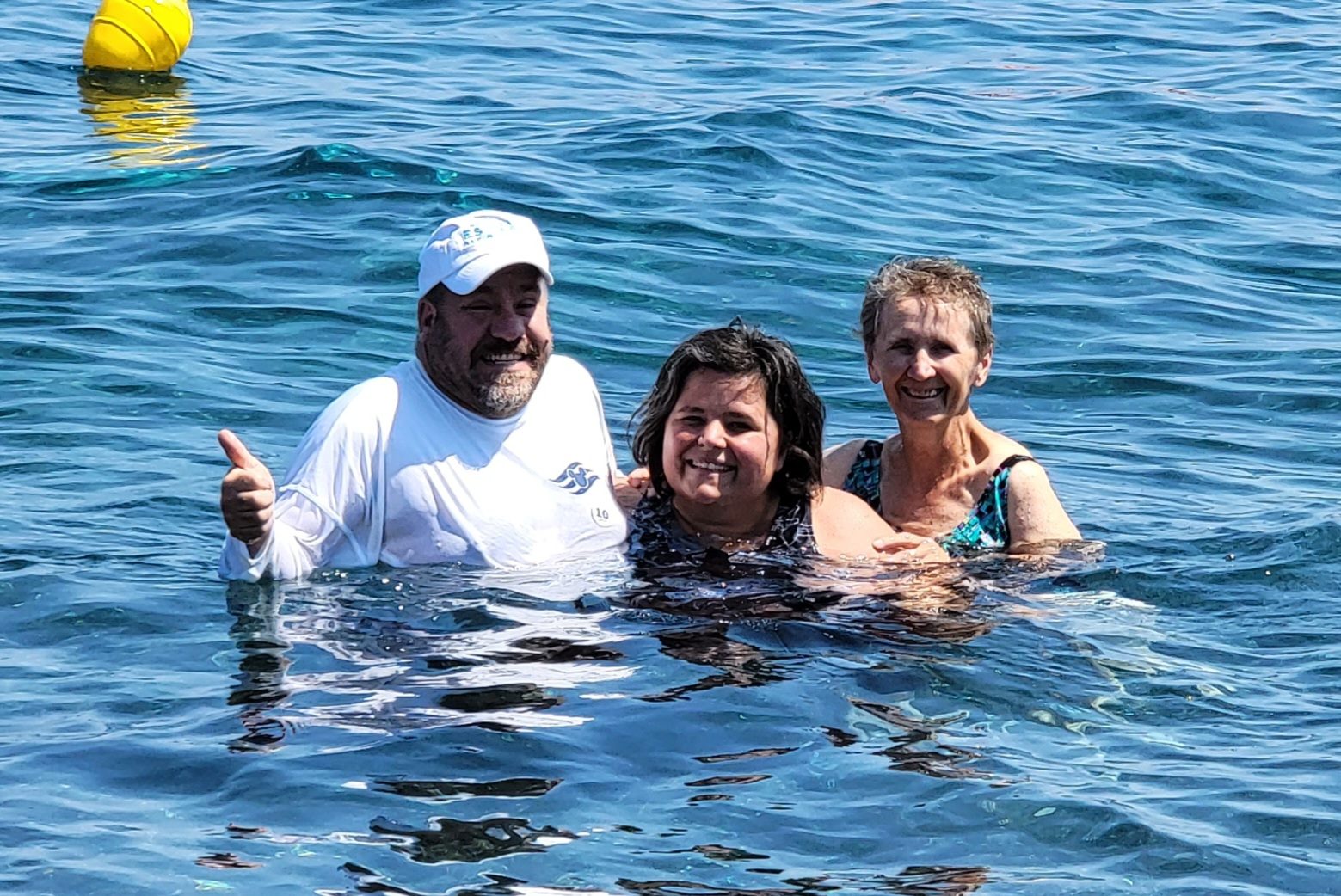 Kathy, Grandma and me swimming at Perivolos Beach