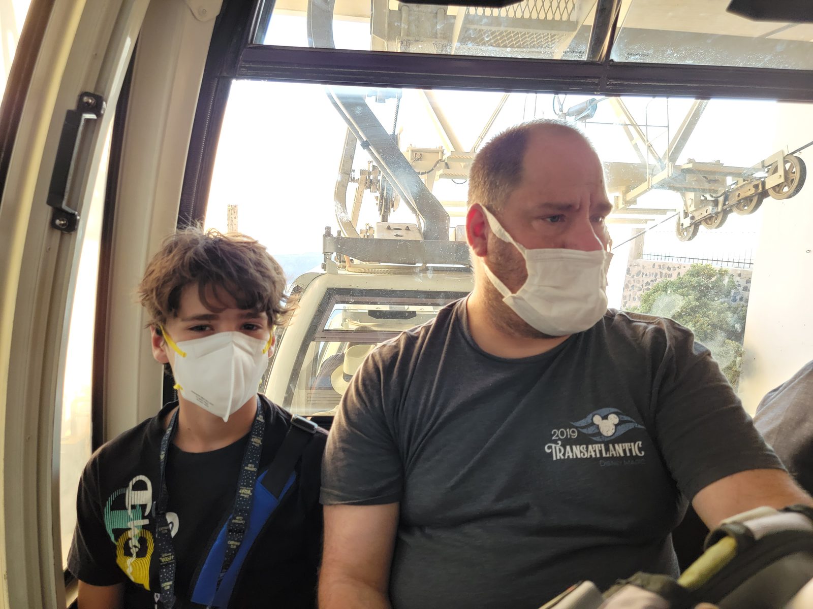 Thomas and I masked in the cable car