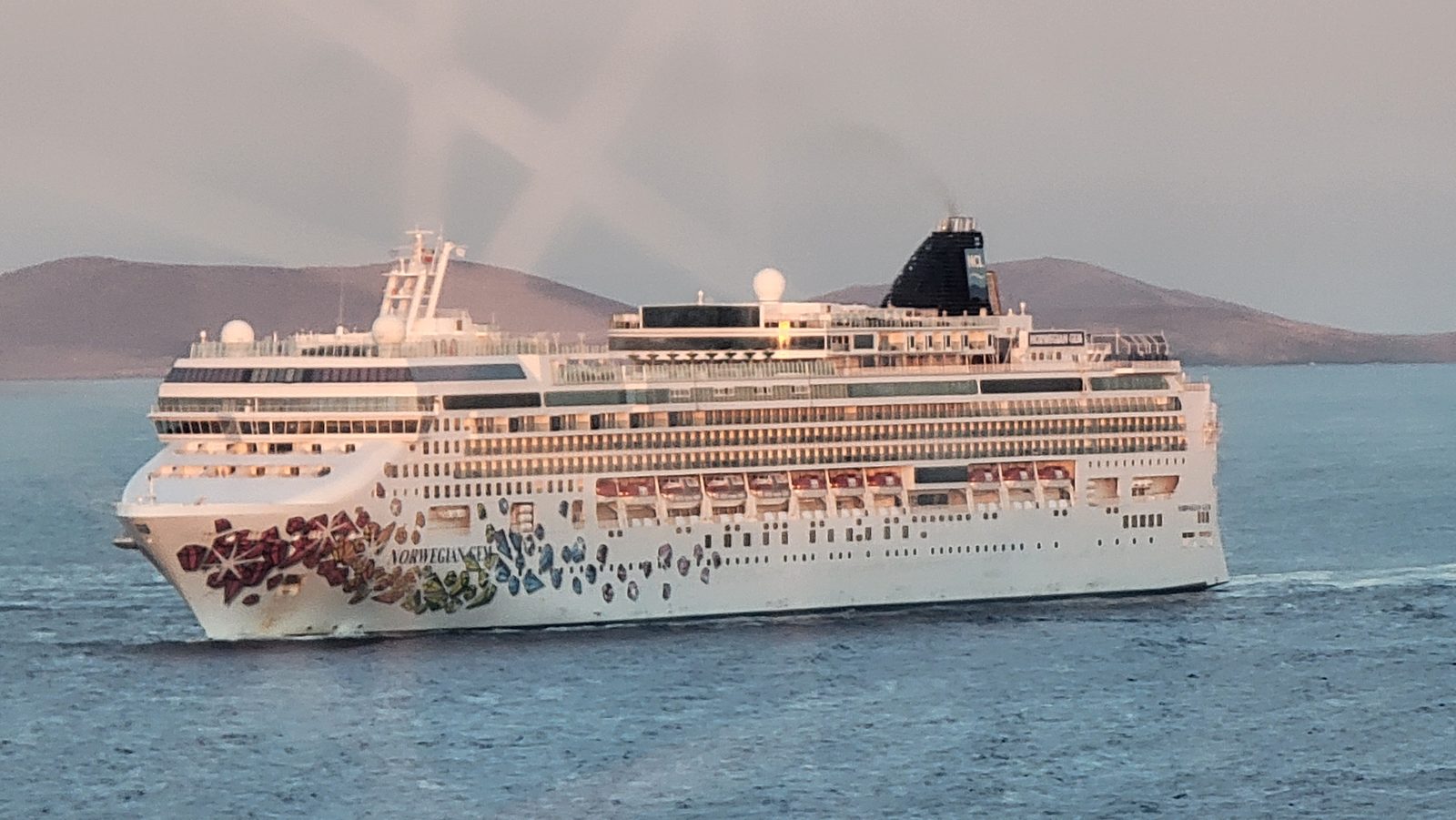 A Norwegian ship arriving at Mykonos