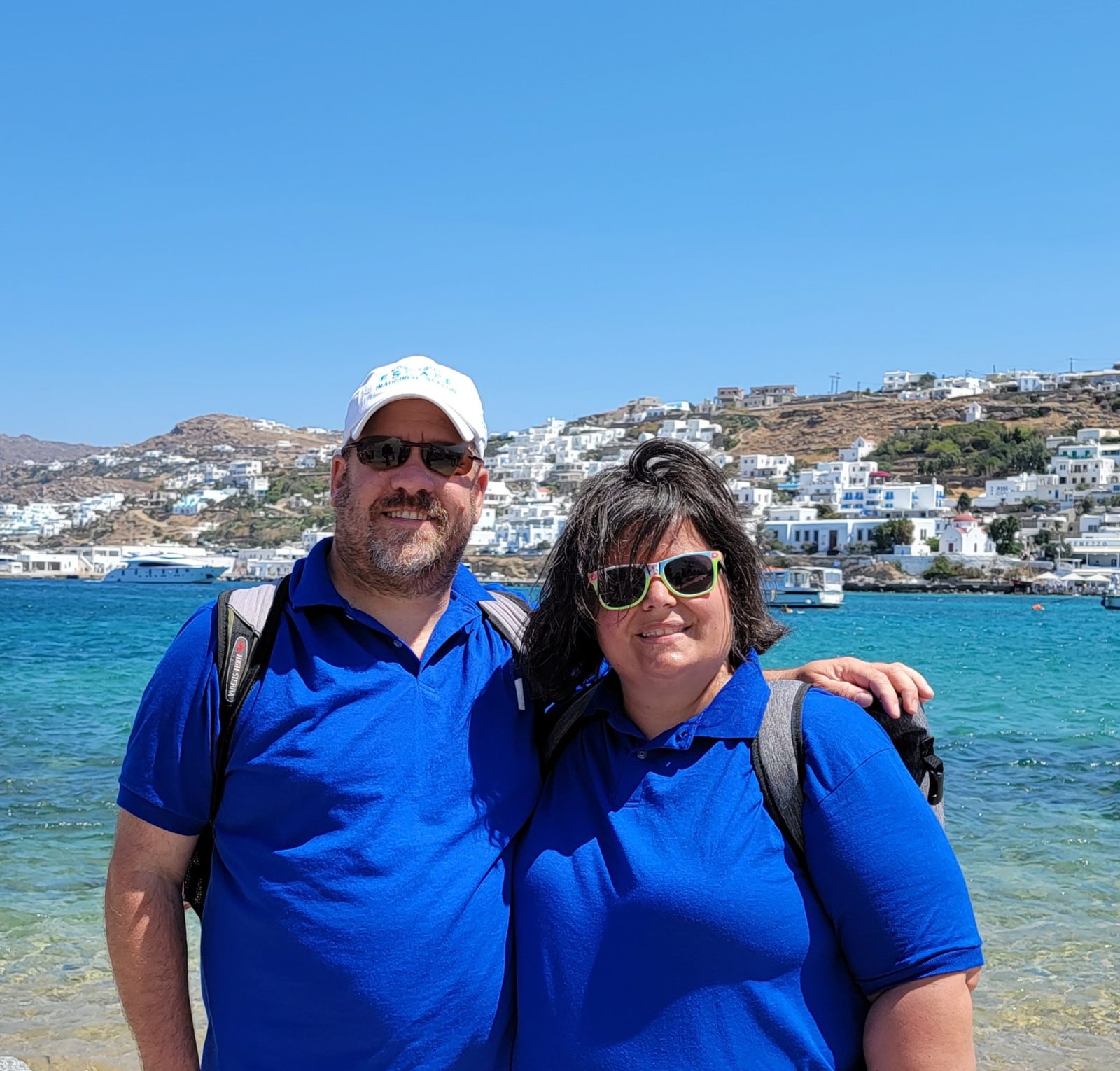 Kathy and Michael on the Mykonos waterfront