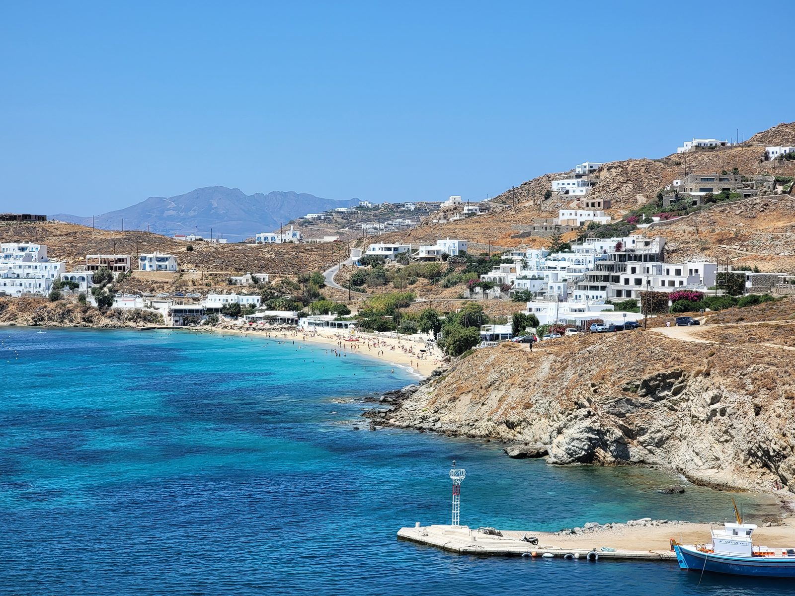 Mykonos coastline from the ship