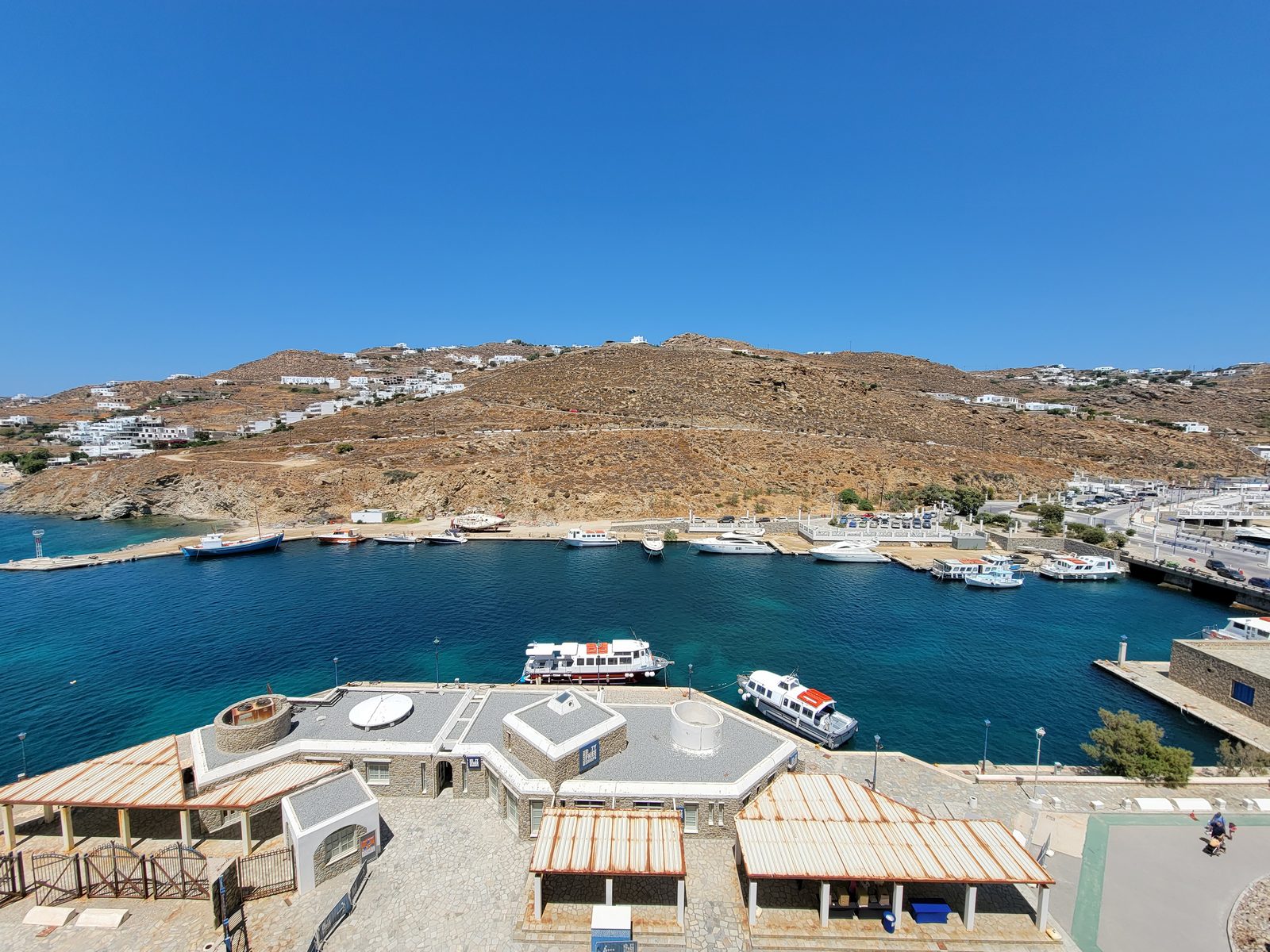 Mykonos harbor from our balcony