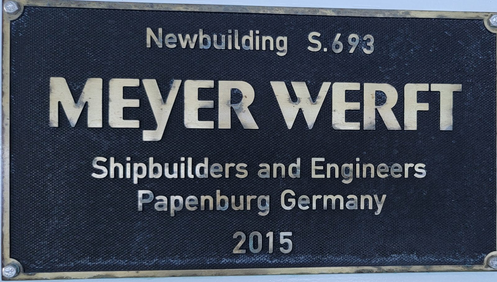 Meyer Werft's builder's plaque by the pool