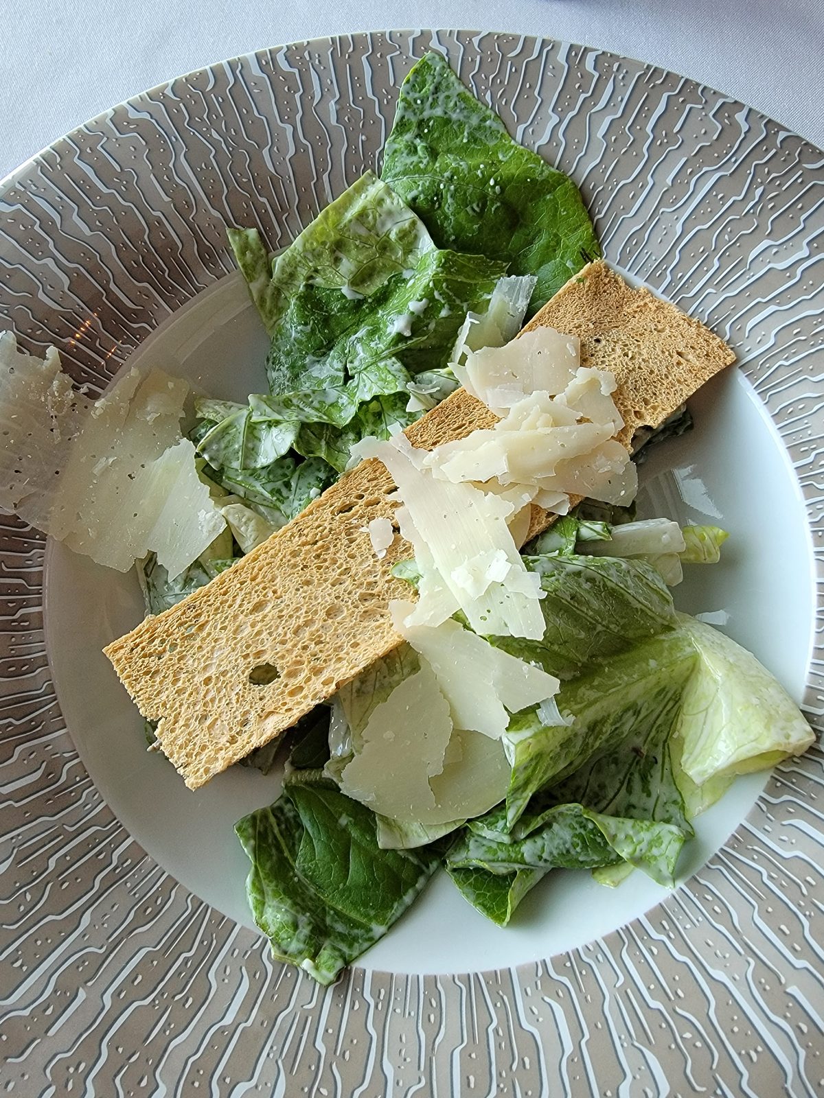 A Caesar salad break on board