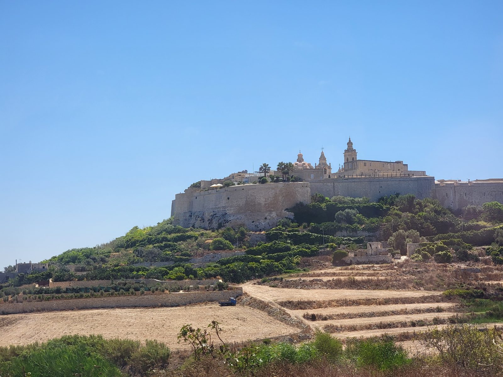 Mdina's walls on the hilltop