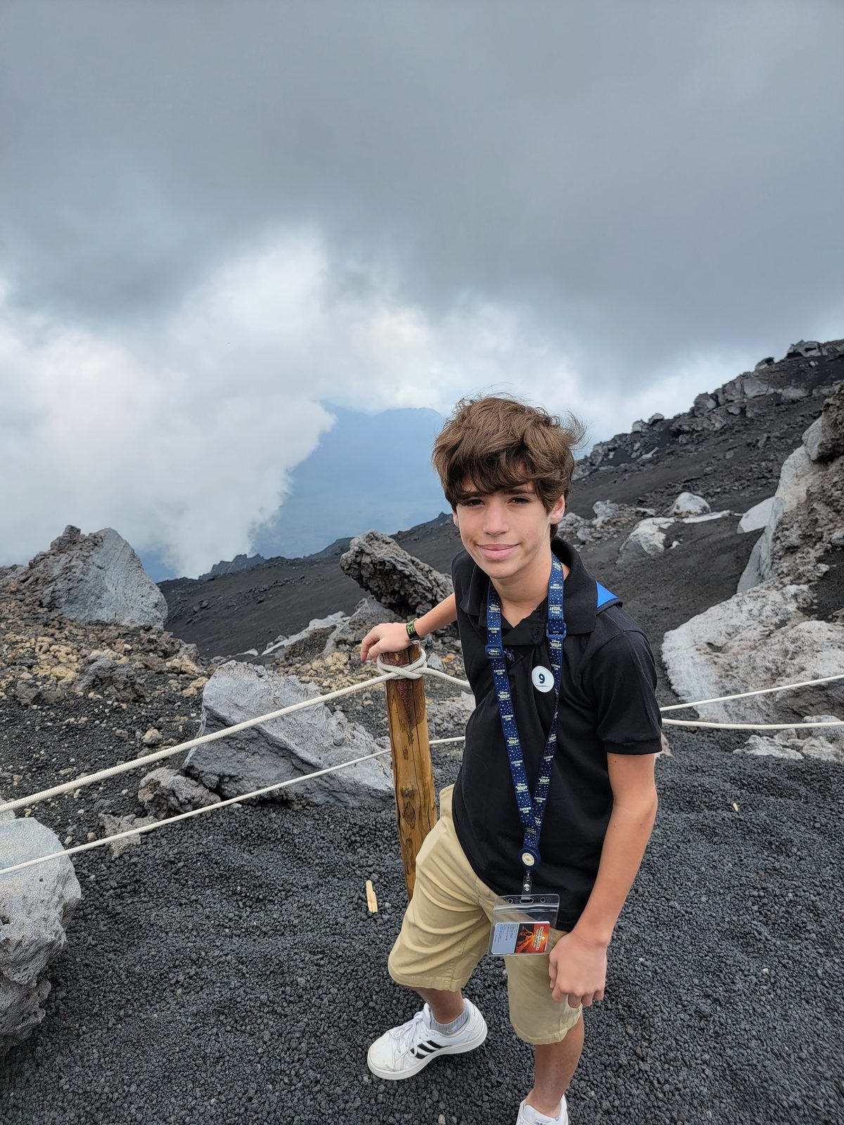 Thomas picking his way across the lava field