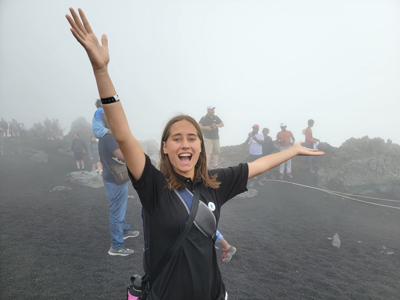 Lisa on Mount Etna in the fog