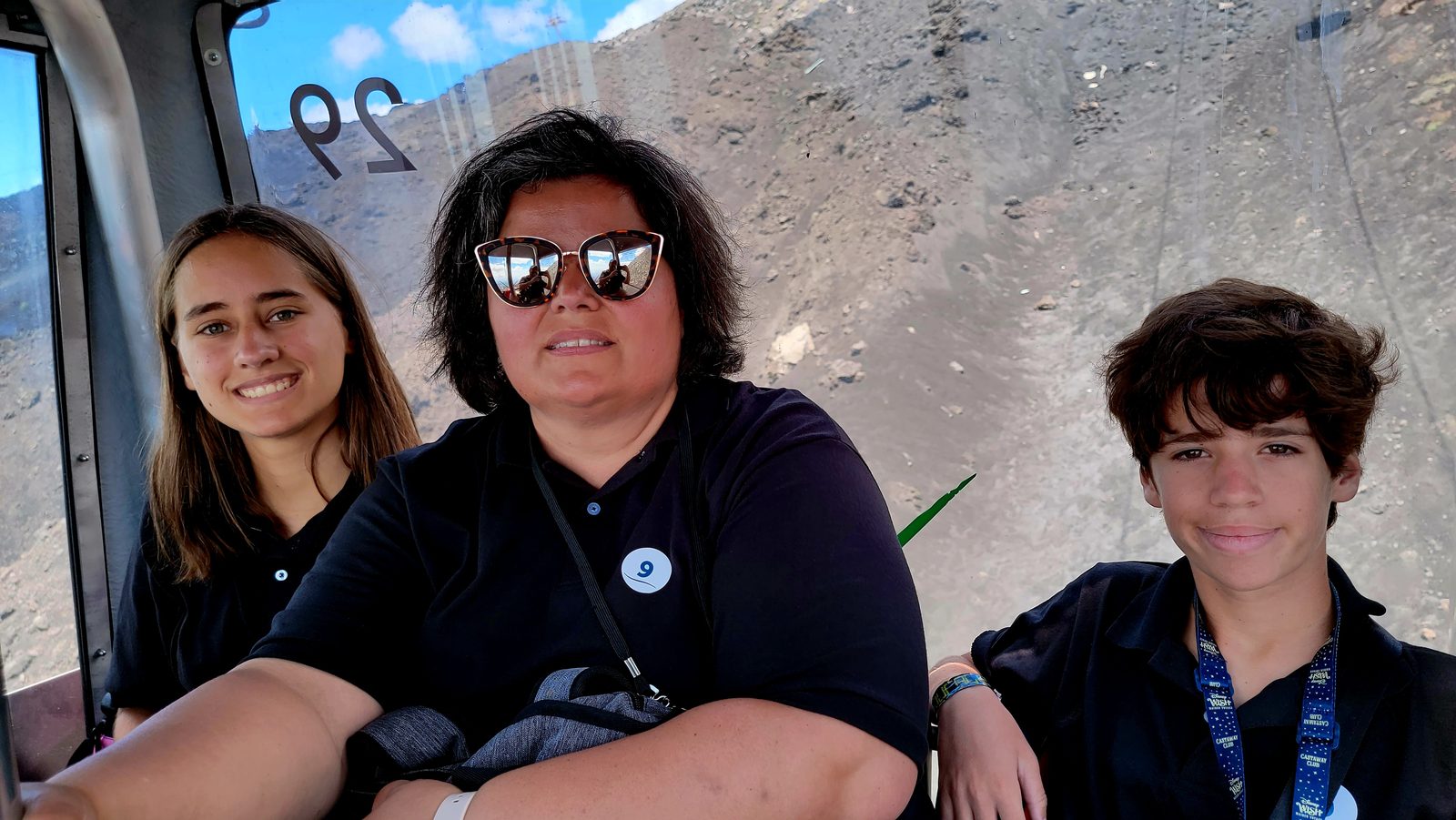 Kathy, Lisa and Thomas ride the cable car down