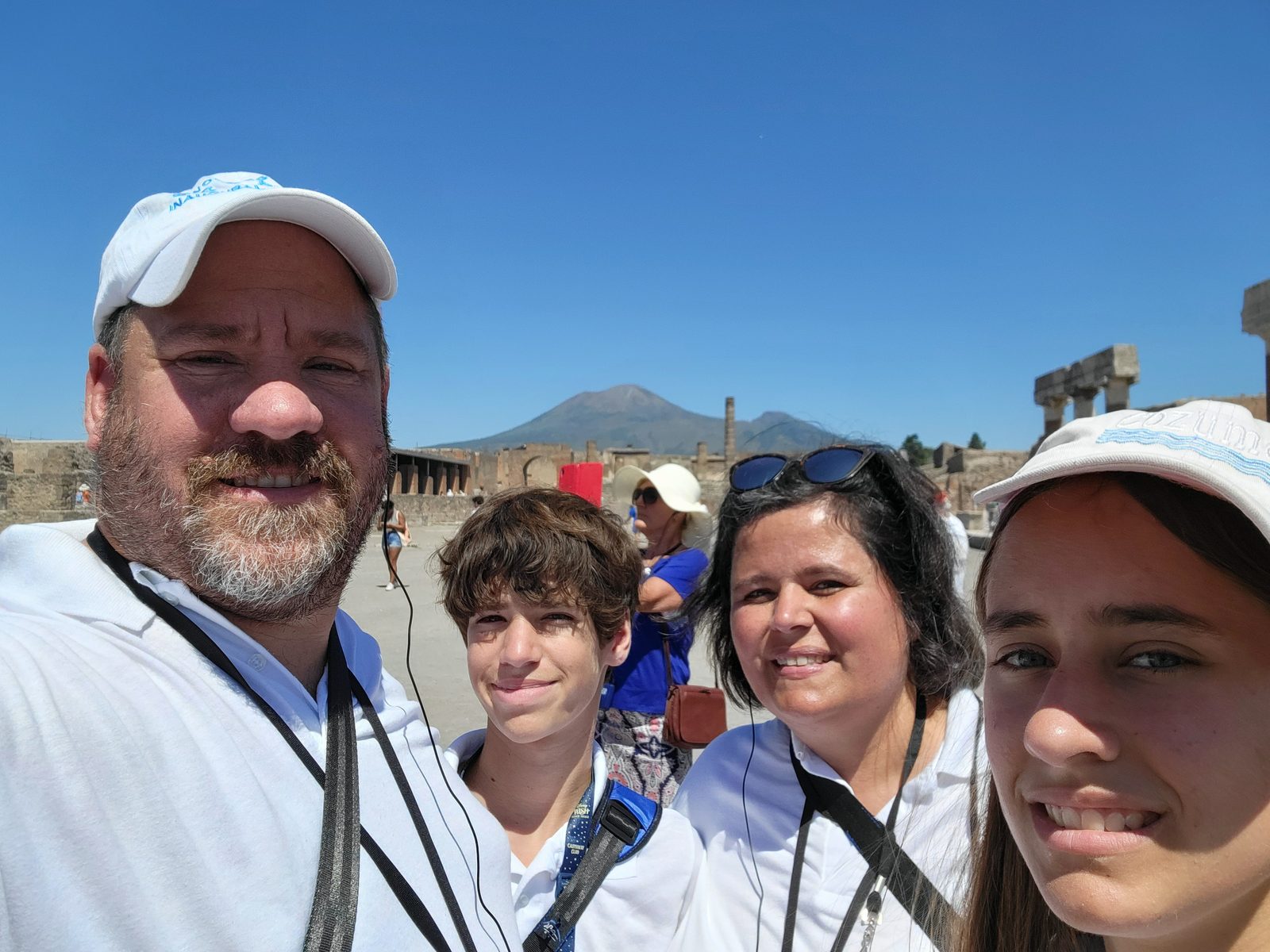 The four of us in the Pompeii forum, Vesuvius behind us