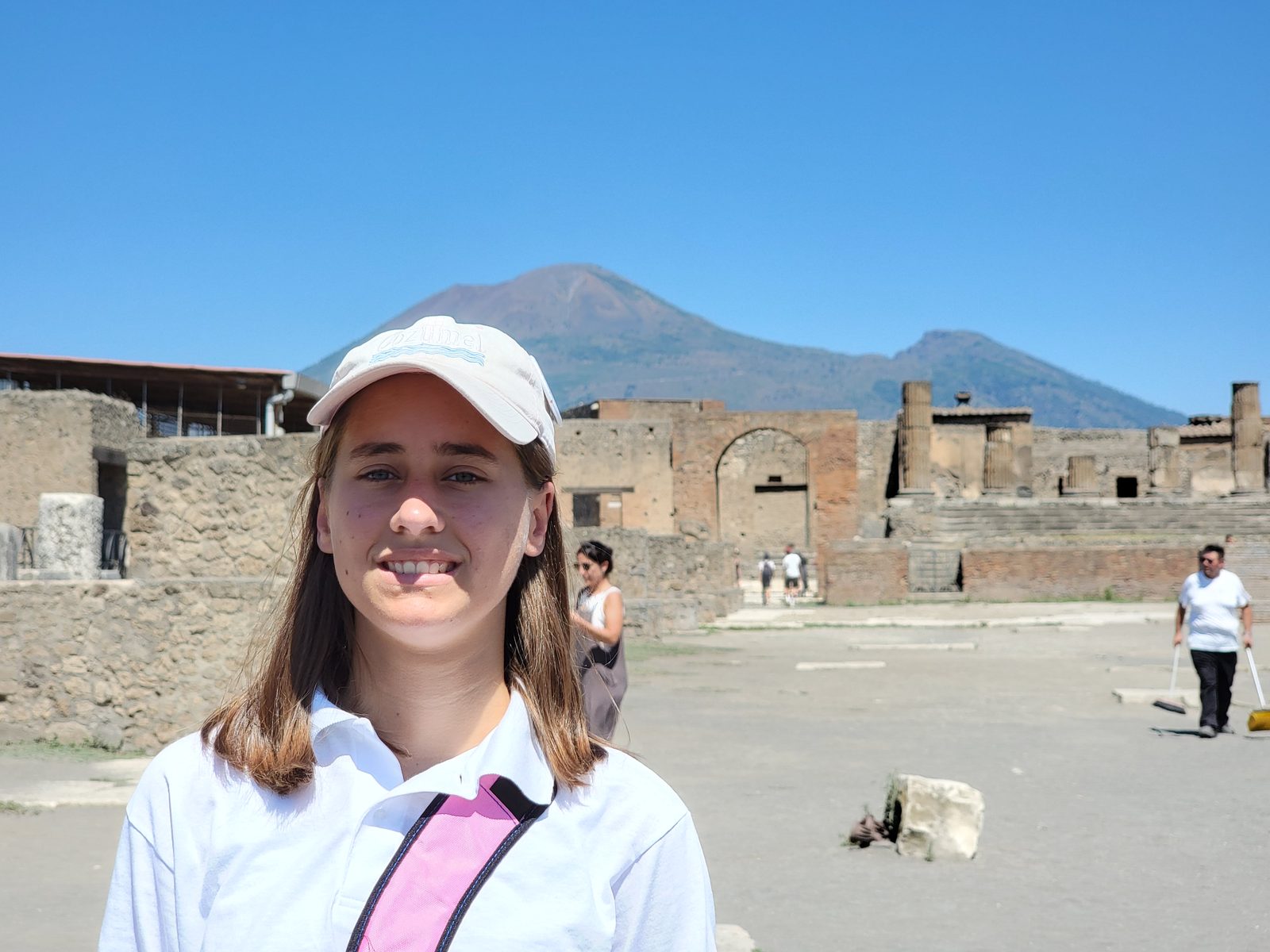Lisa at Pompeii with Vesuvius behind