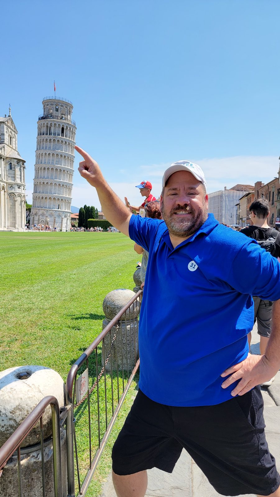 Michael pointing out the lean in Pisa