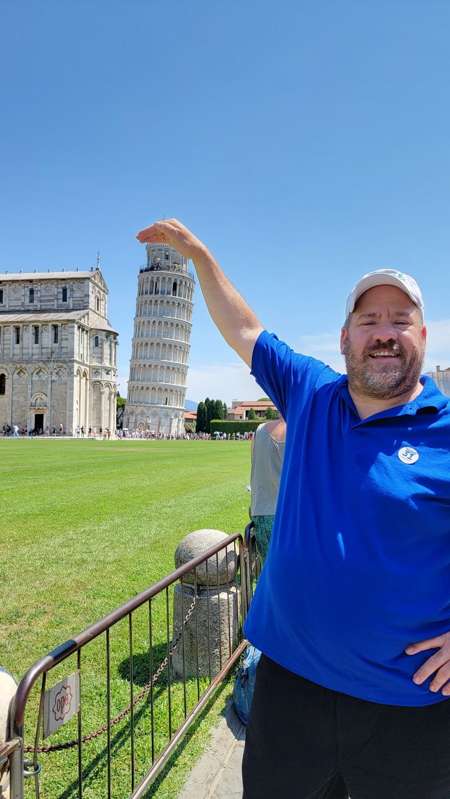 Michael bracing the Leaning Tower