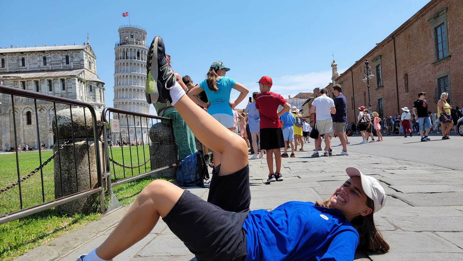 Lisa goofing around at the Leaning Tower