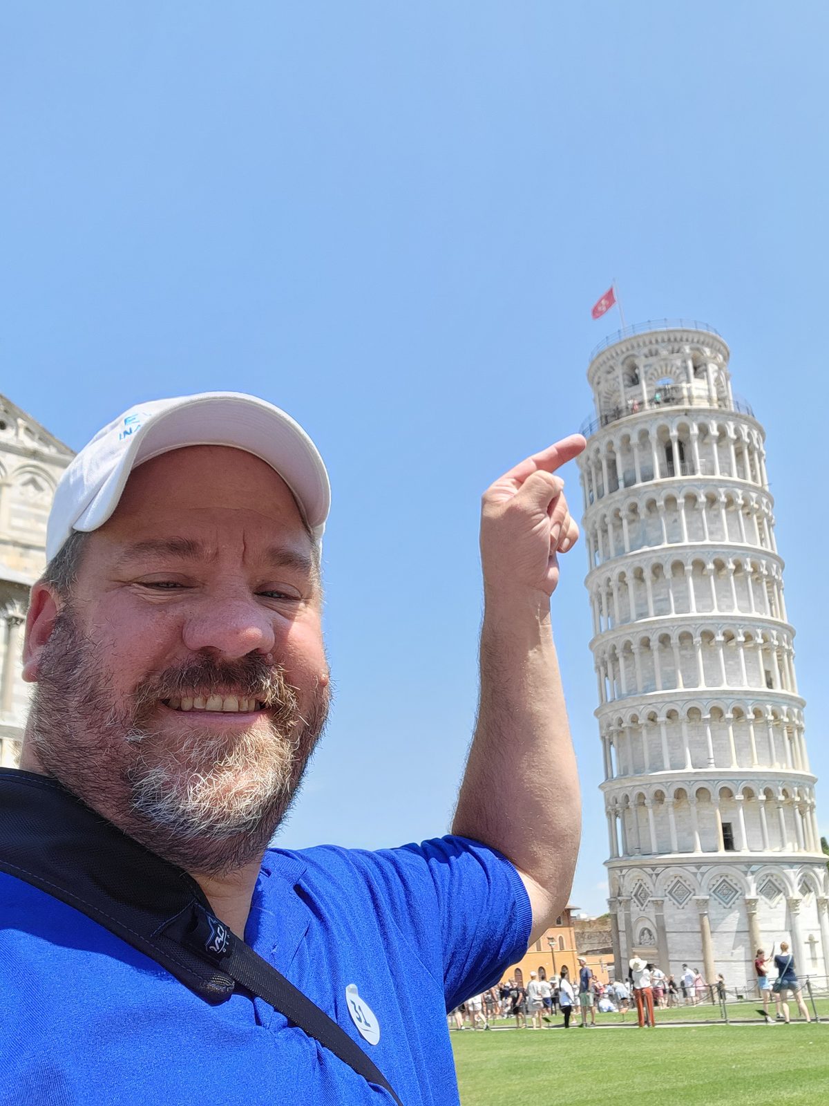 Me pointing at the Leaning Tower
