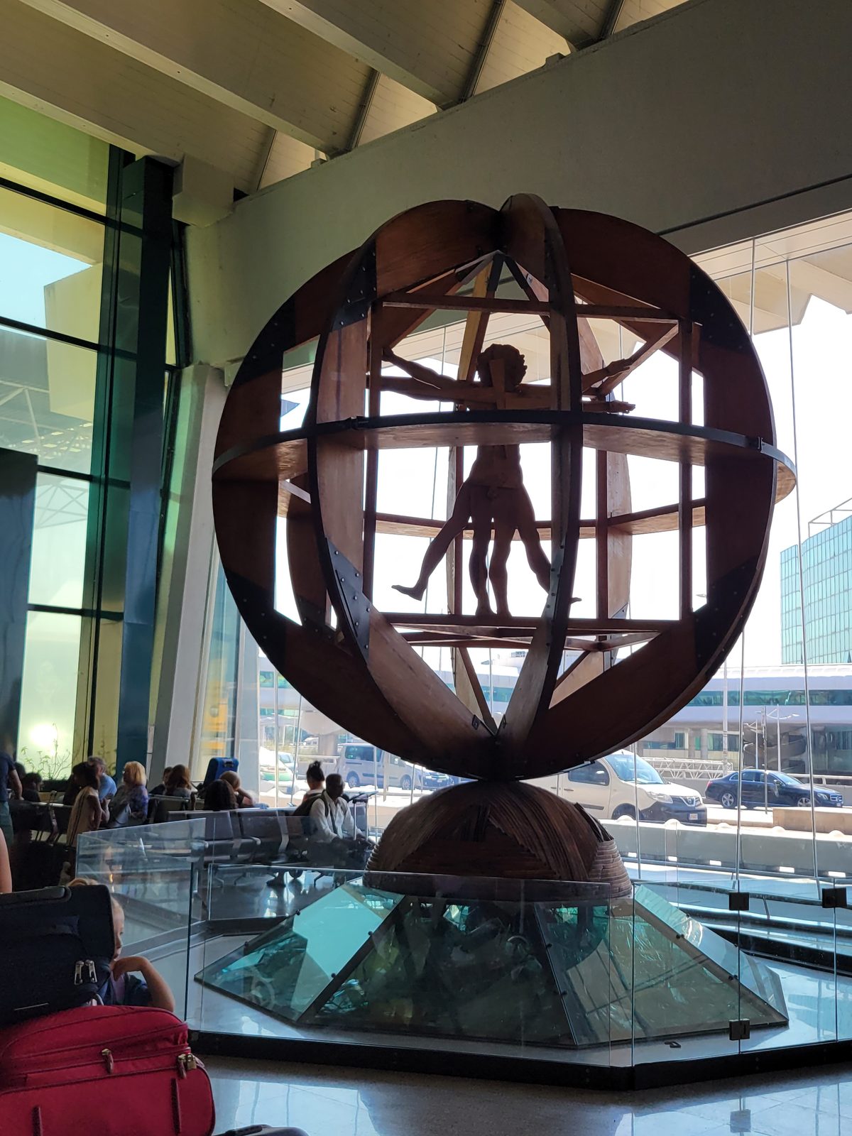 The globe sculpture at the Rome airport
