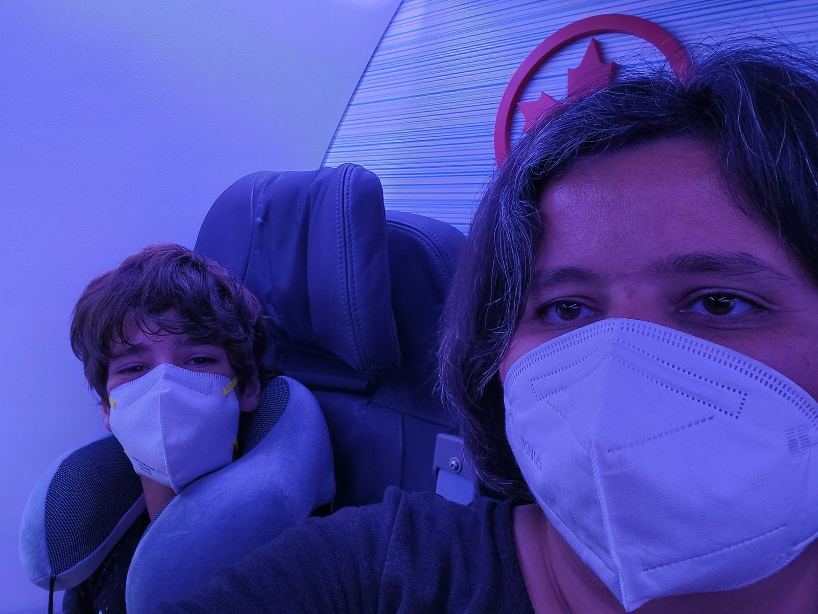Thomas and Kathy masked up on the way home