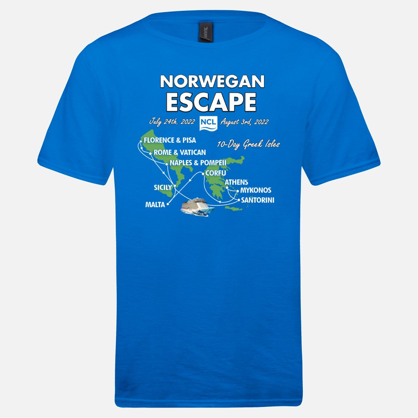 An earlier version of the shirt, with Corfu still on the map