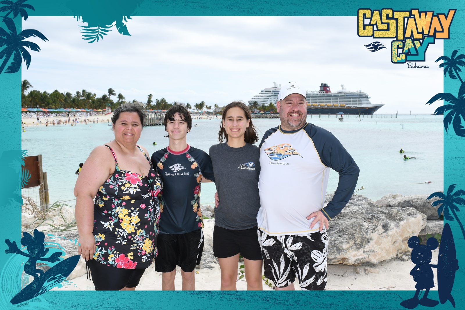 The four of us on the beach at Castaway Cay