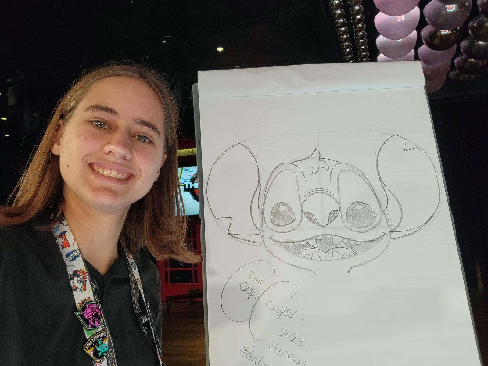 Lisa's Stitch sketch with the ship's artist