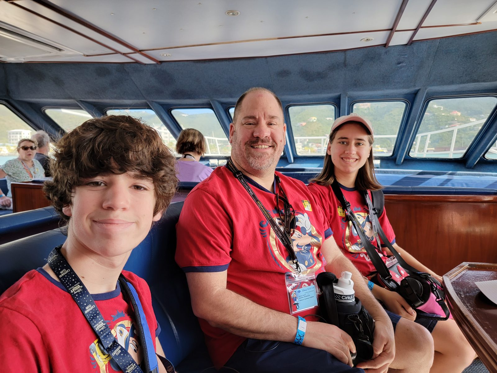 Thomas, Michael and Lisa on the boat to the Baths