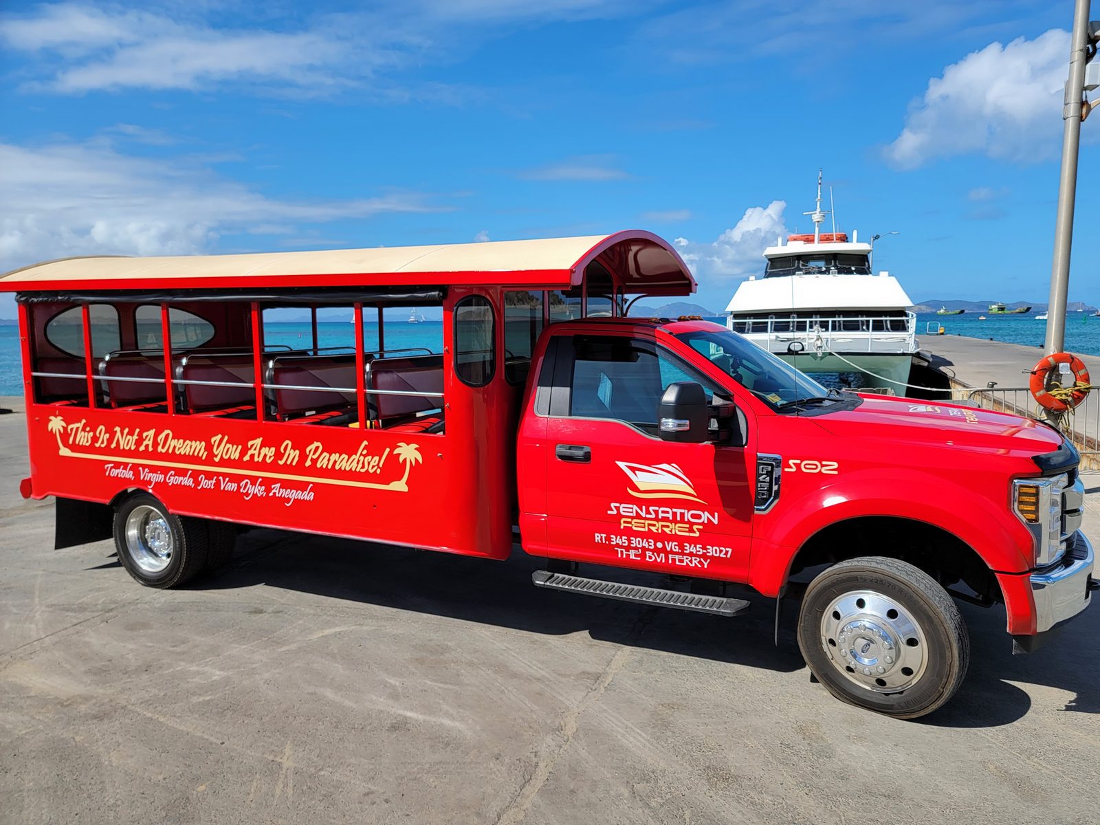 Our open-air bus out to The Baths