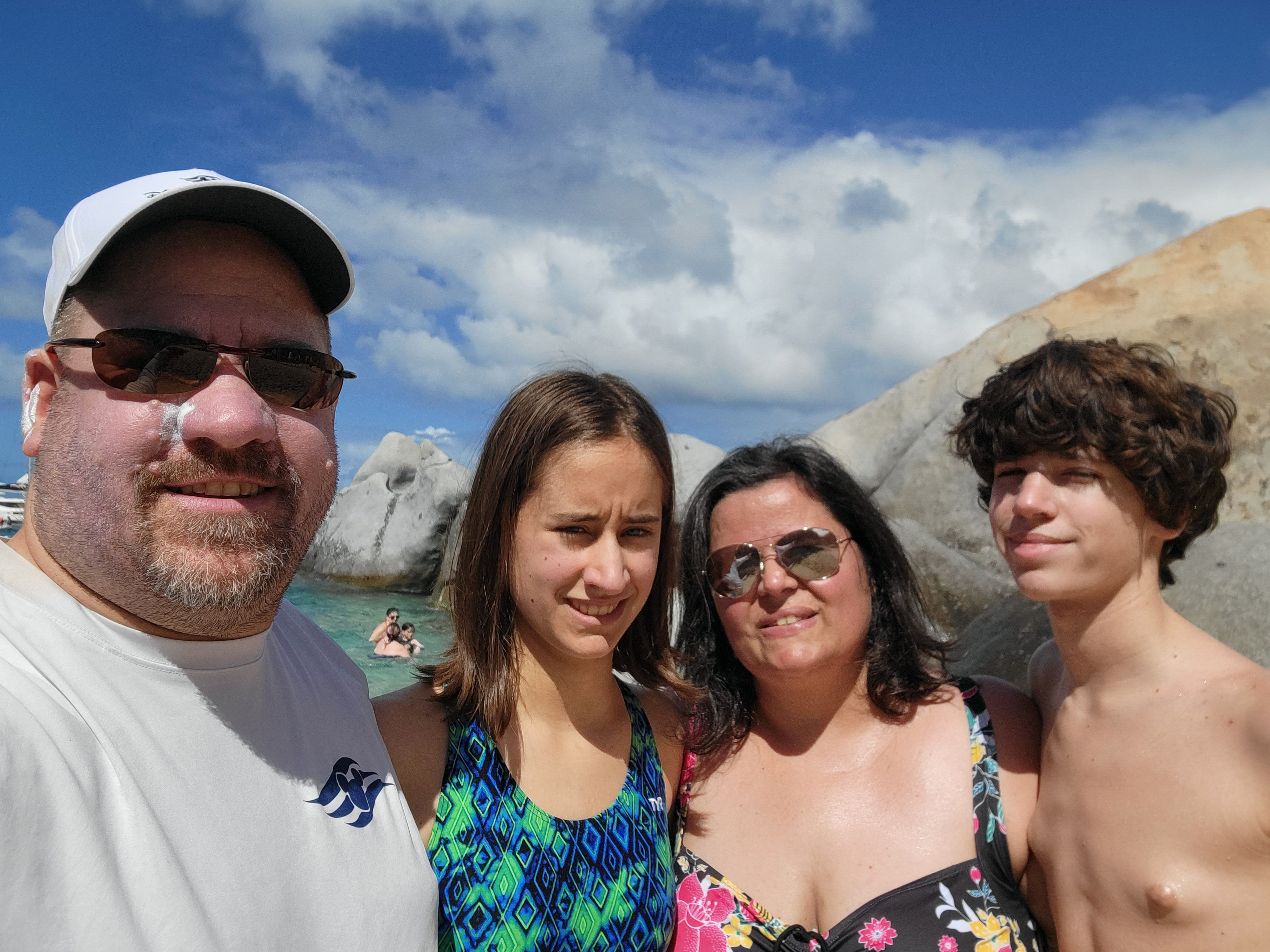The four of us among the boulders at The Baths