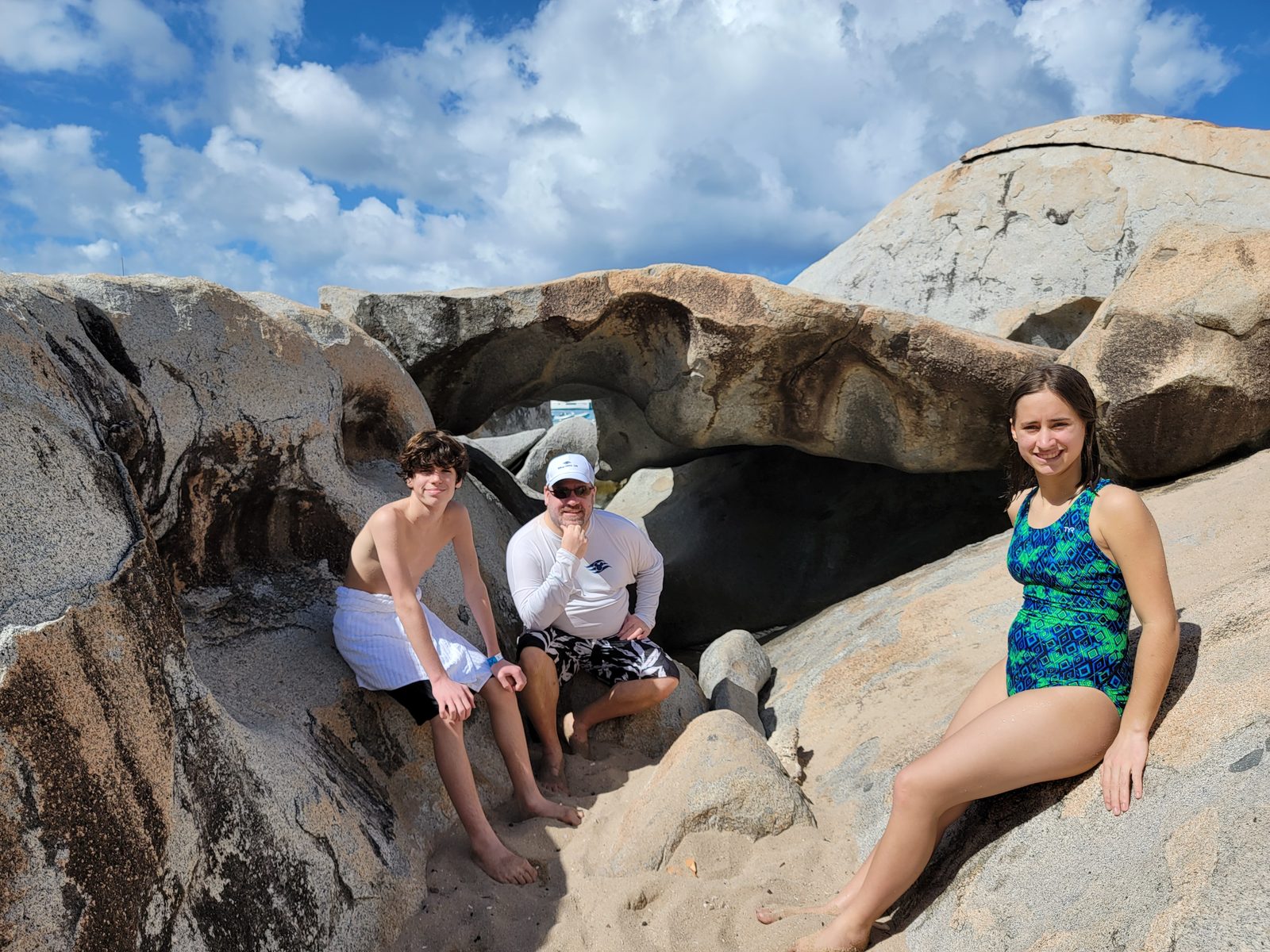 Thomas, Michael and Lisa among the boulders at The Baths