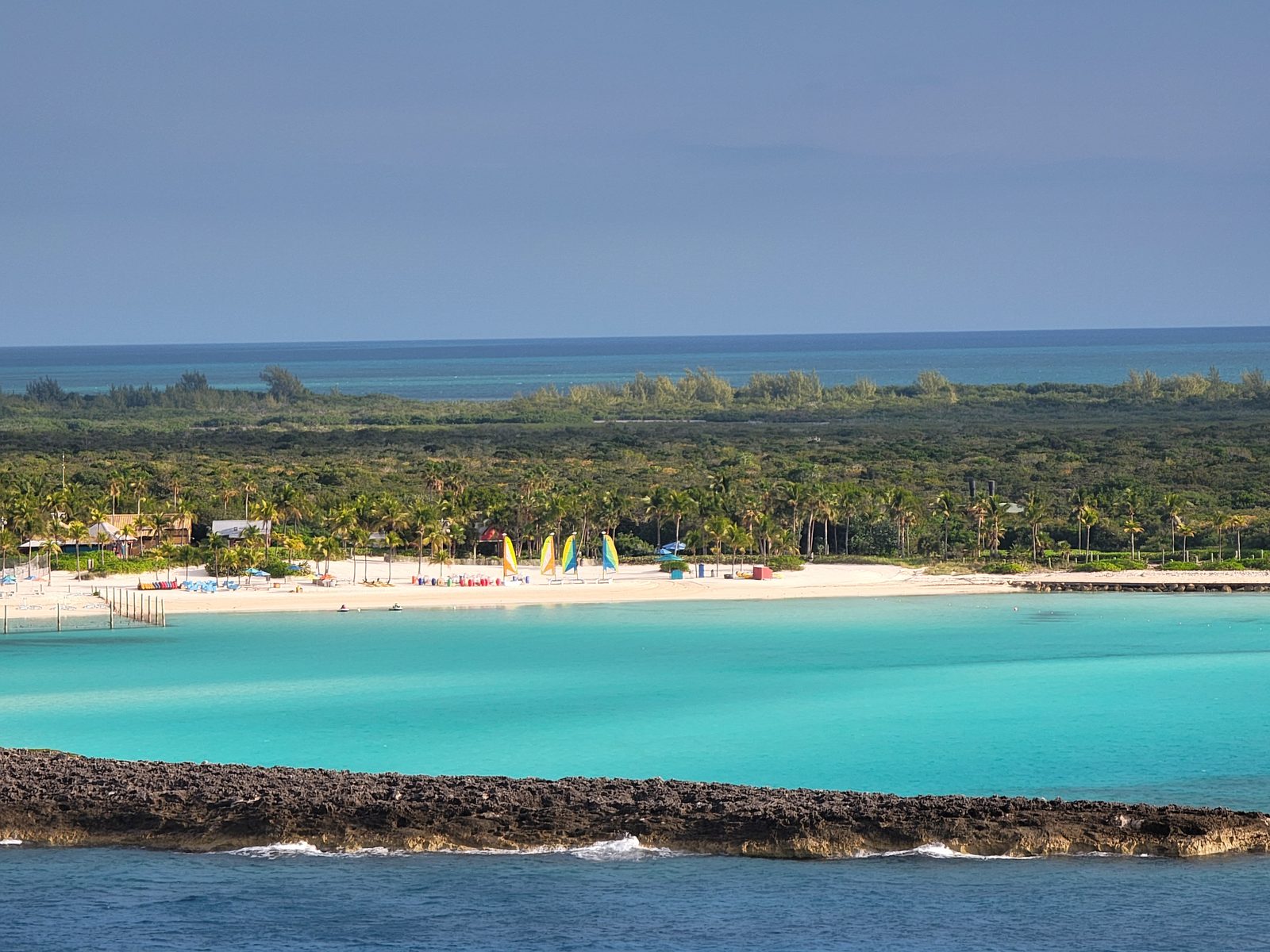 The Castaway Cay beach from the ship