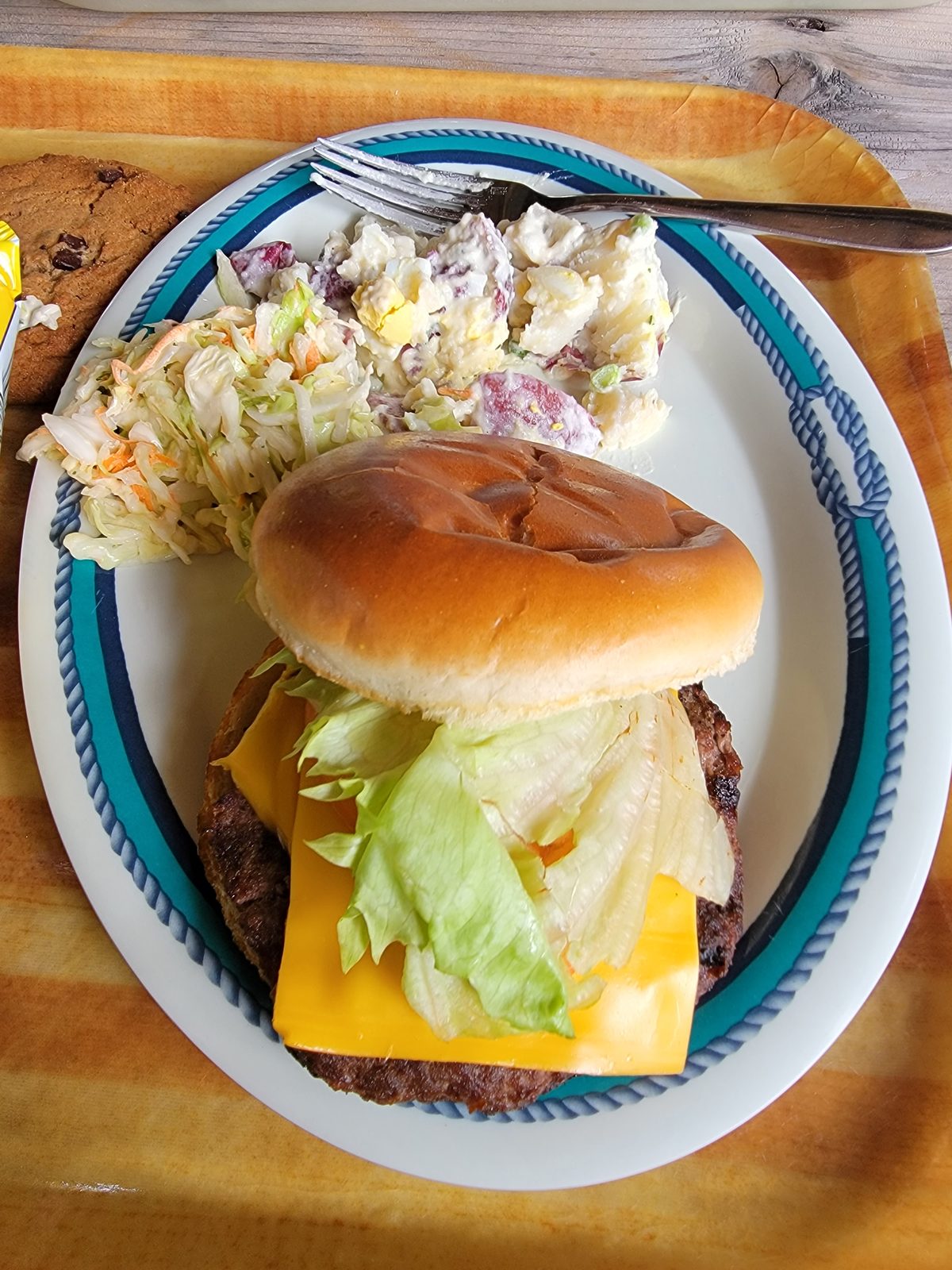Burger and coleslaw from the barbecue pavilion