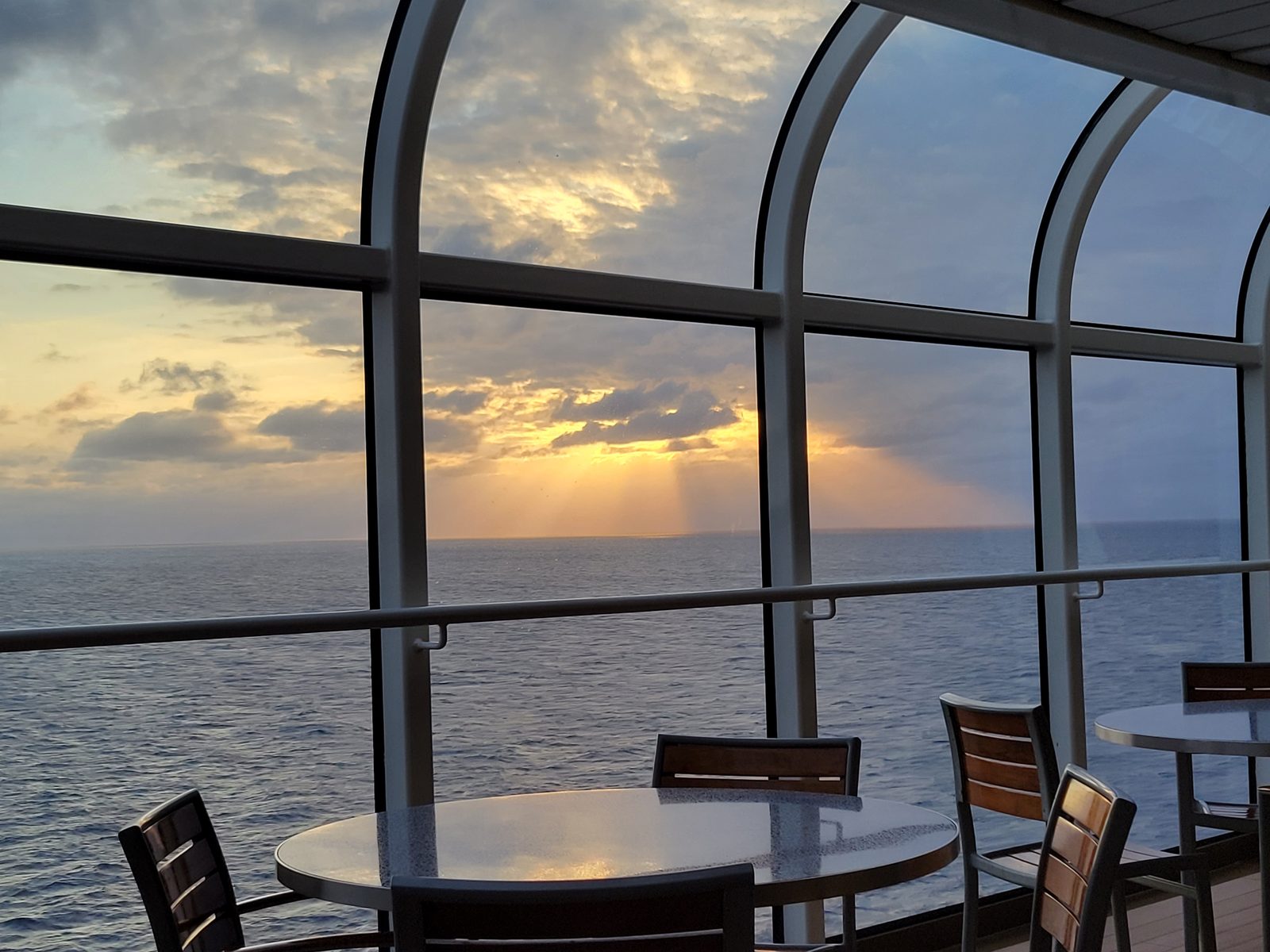 Sunset through the observation deck windows
