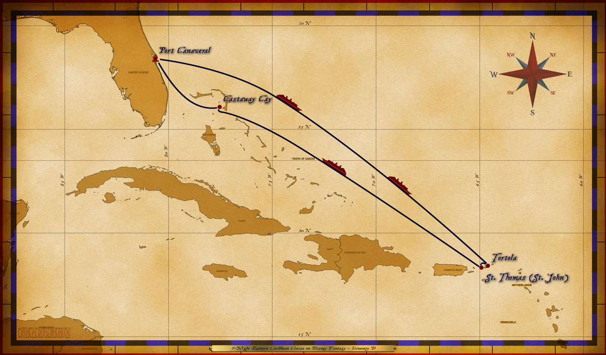 Itinerary map courtesy of DisneyCruiseLineBlog.com