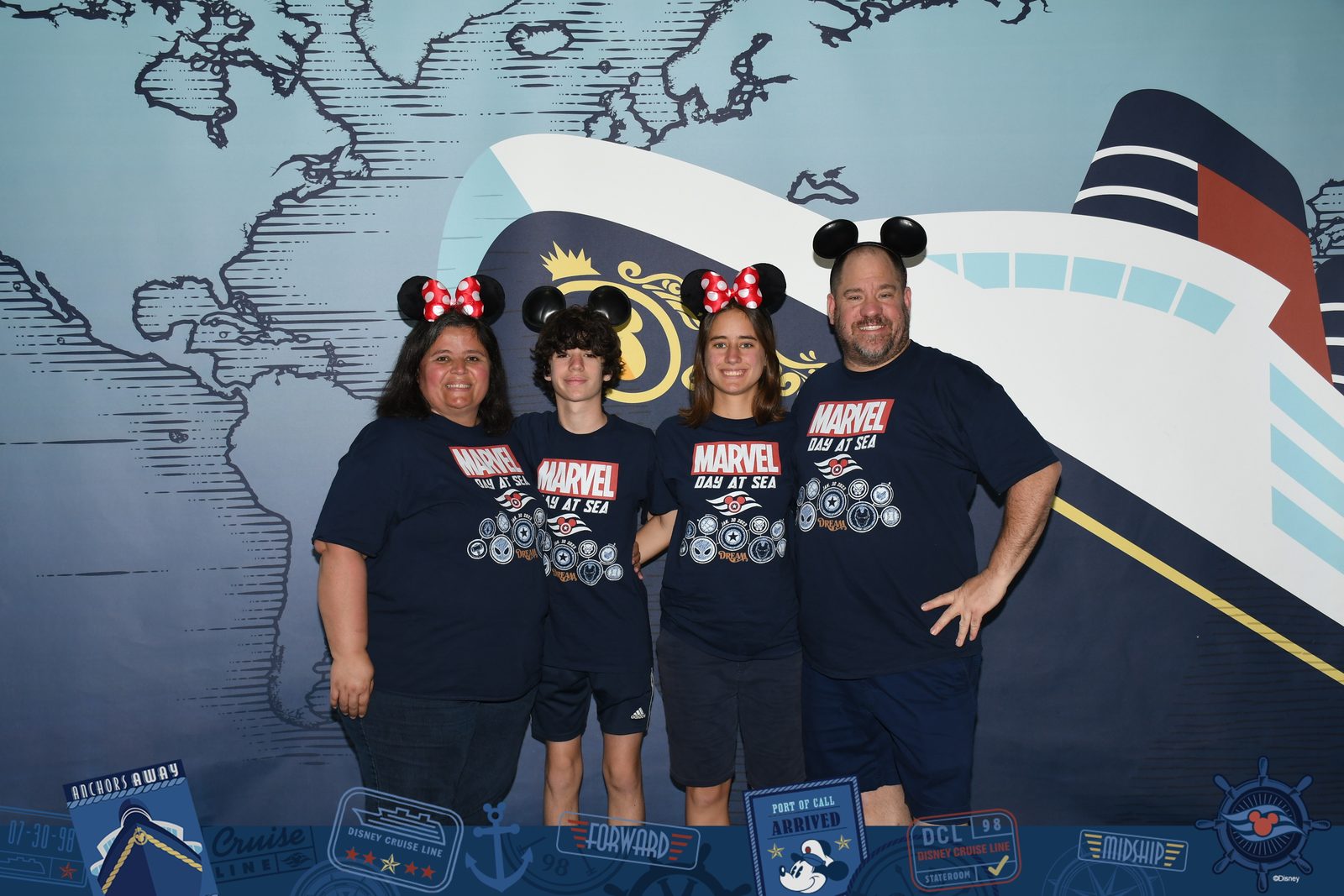 The four of us in mouse ears before boarding in Miami