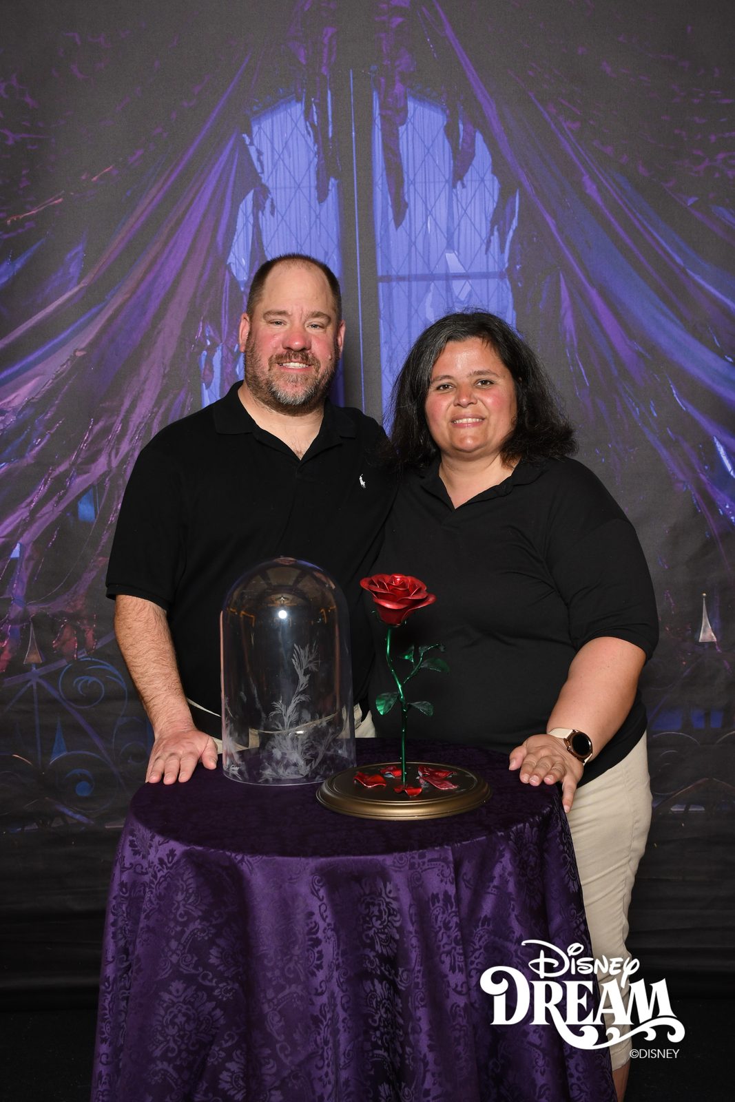 Kathy and me at the Beauty and the Beast backdrop