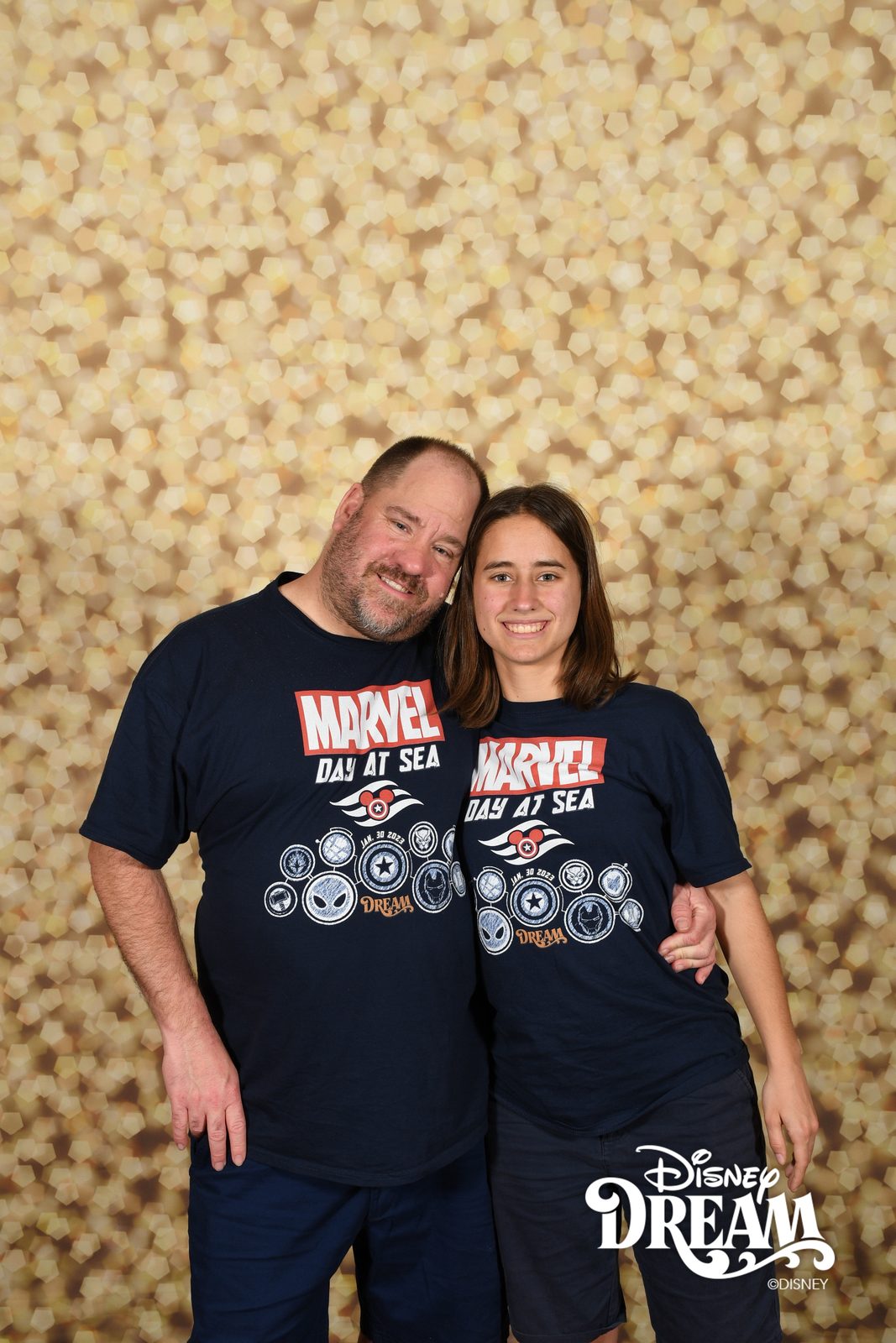 Lisa and Michael at the Marvel Day at Sea backdrop on the Disney Dream