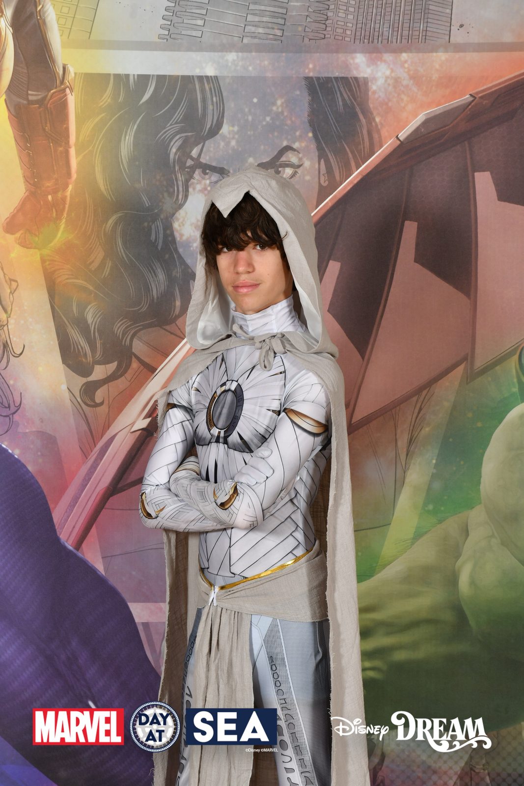 Thomas in costume on Marvel Day at Sea